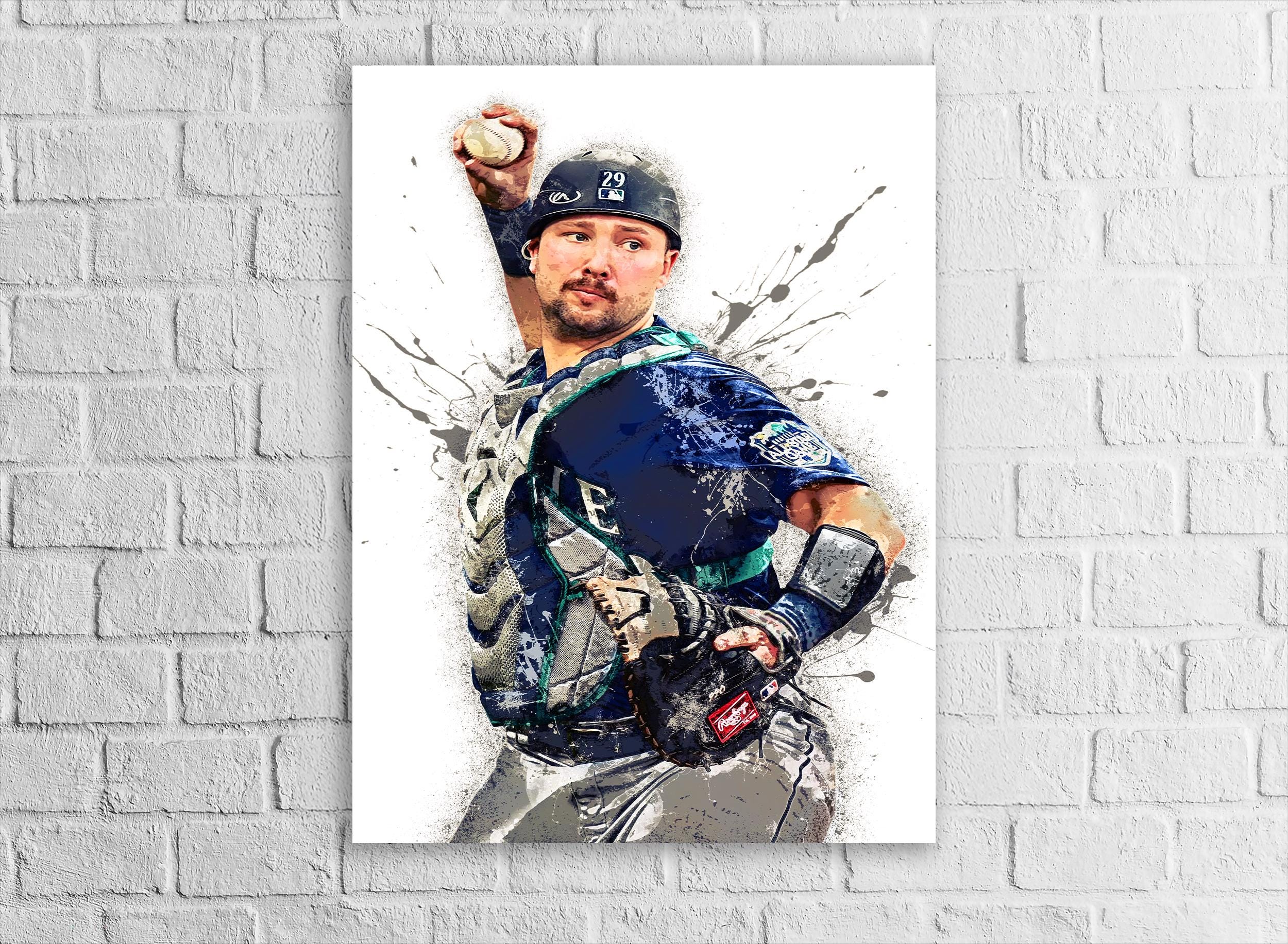 Cal Raleigh Poster, Seattle Mariners, Gallery Canvas Wrap or Premium Poster Print, Man Cave, Kids room, Office, Dorm Room