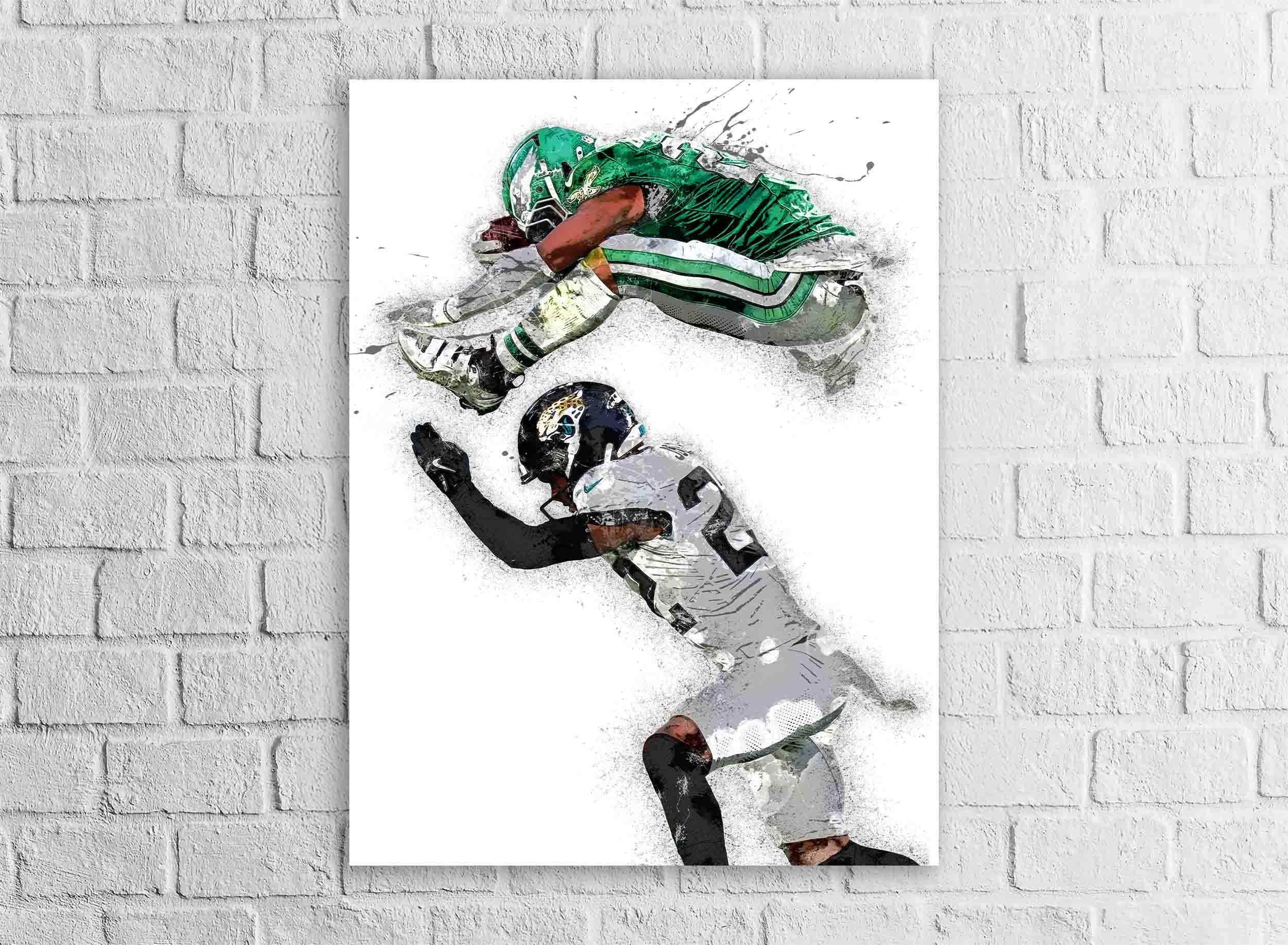 Saquon Barkley Poster, Reverse Hurdle, Philadelphia Eagles, Gallery Canvas Wrap or Premium Poster, Fine Art, Man Cave, Kids room