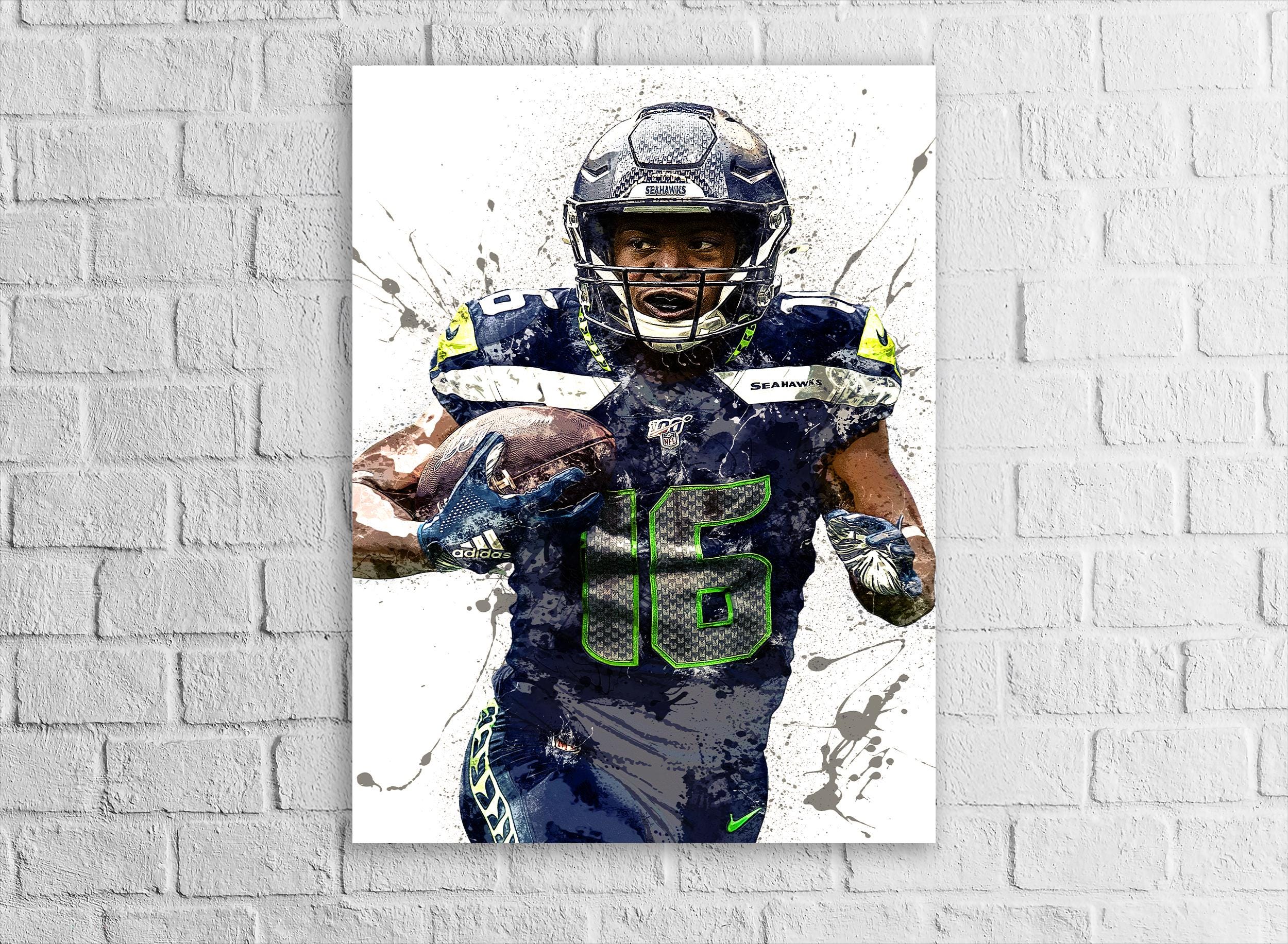 Tyler Lockett Poster, Seattle Seahawks, Gallery Canvas Wrap or Museum-Quality Poster, Fine Art, Man Cave, Kids room