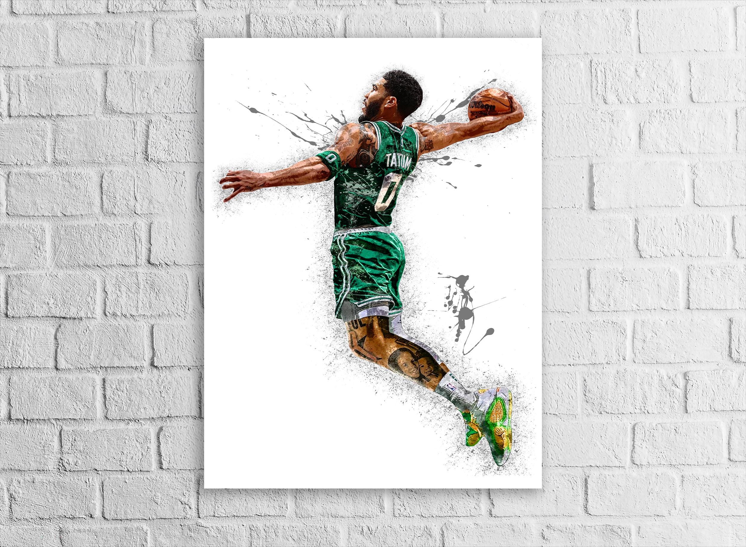 Jayson Tatum, Boston Celtics, Gallery Canvas Wrap or Museum-Quality Poster, Fine Art, Wall Decor for Man Cave, Kids room, Dorm Room
