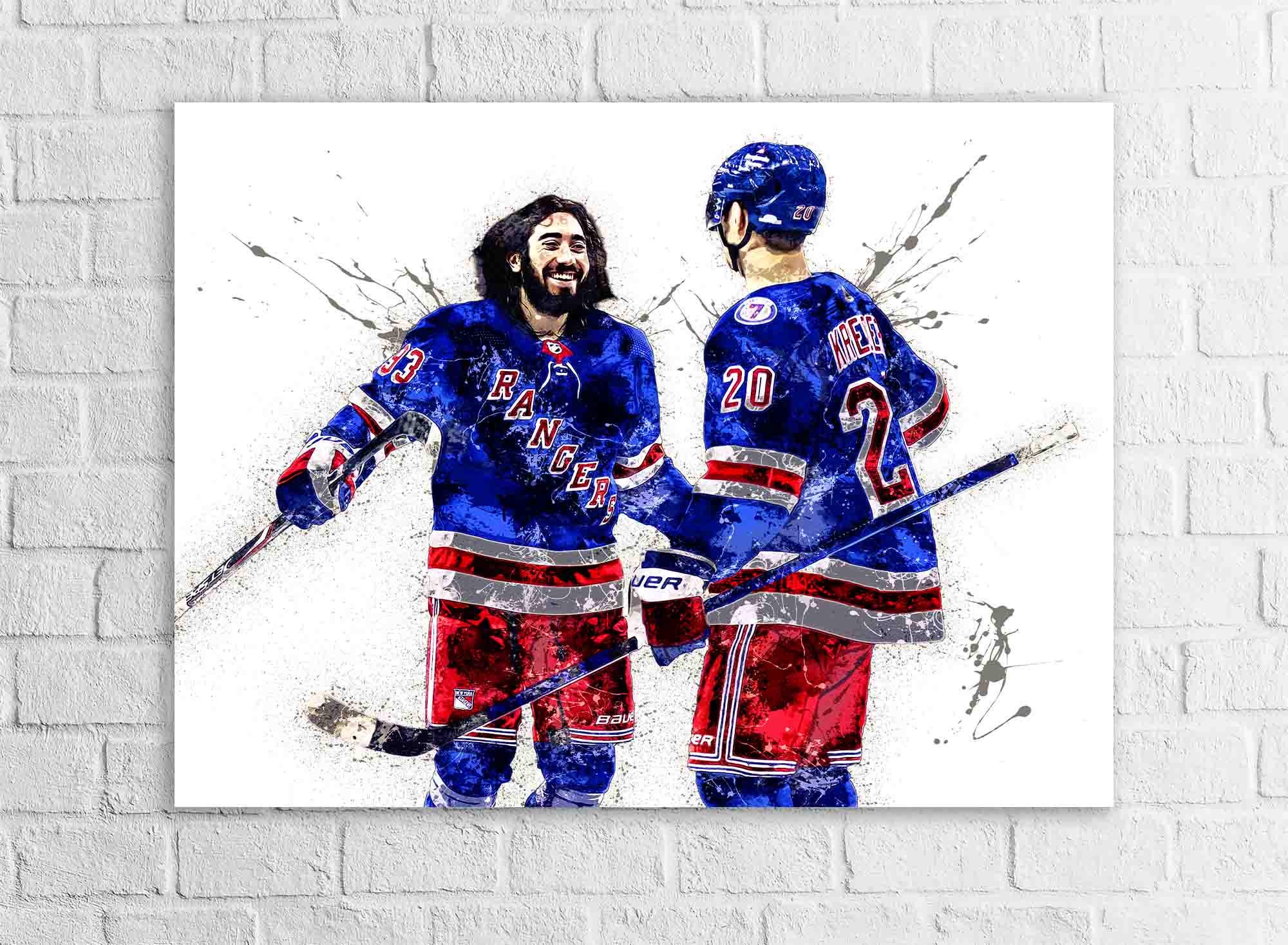 Mika Zibanejad, Chris Kreider Poster, New York Rangers, Gallery Canvas Wrap or Museum-Quality Poster, Man Cave, Kids room, Office