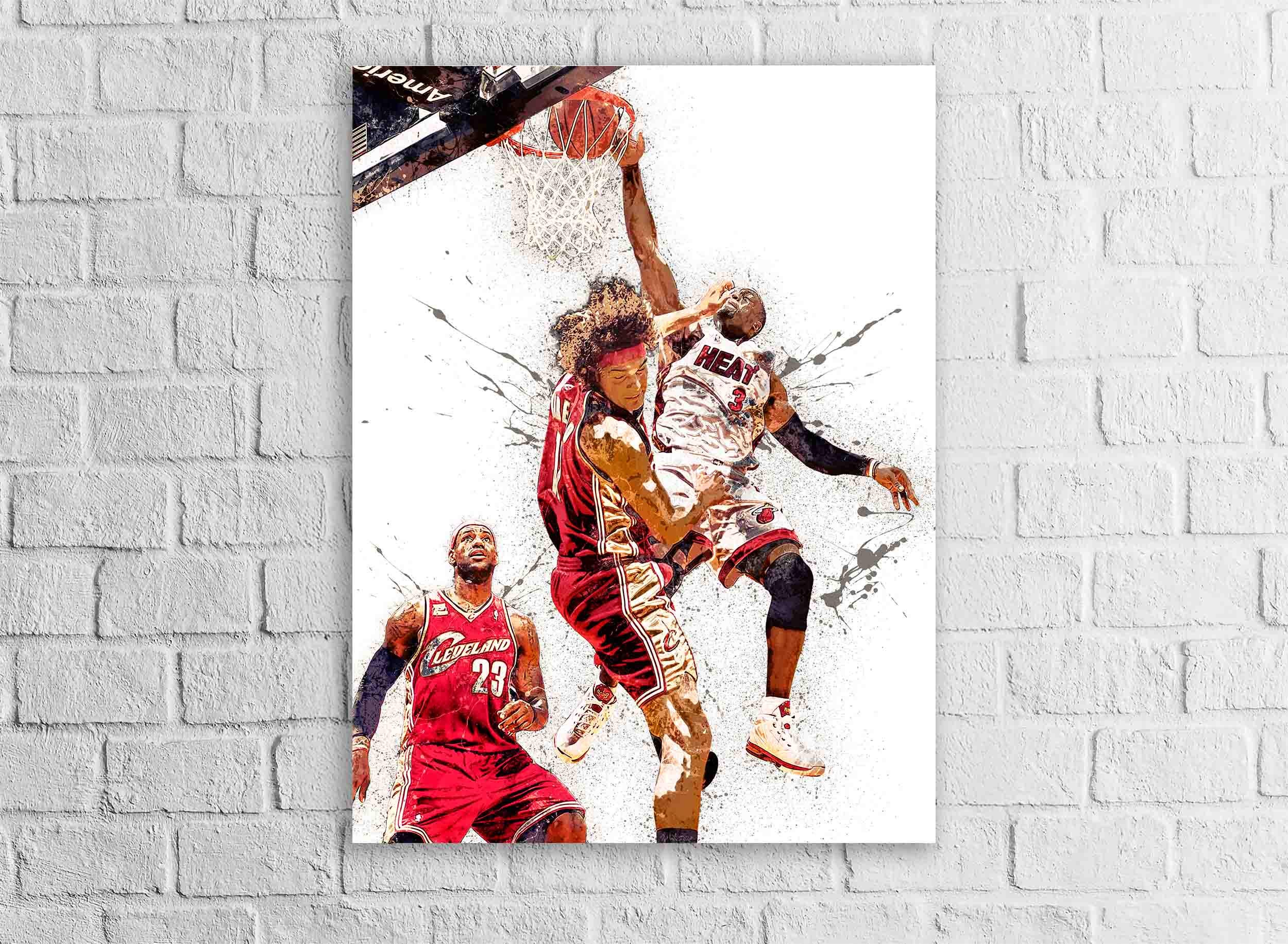 Dwyane Wade Legendary Dunk Poster, Miami Heat, Gallery Canvas Wrap or Museum-Quality Poster, Fine Art, Man Cave, Kids room, Dorm Room