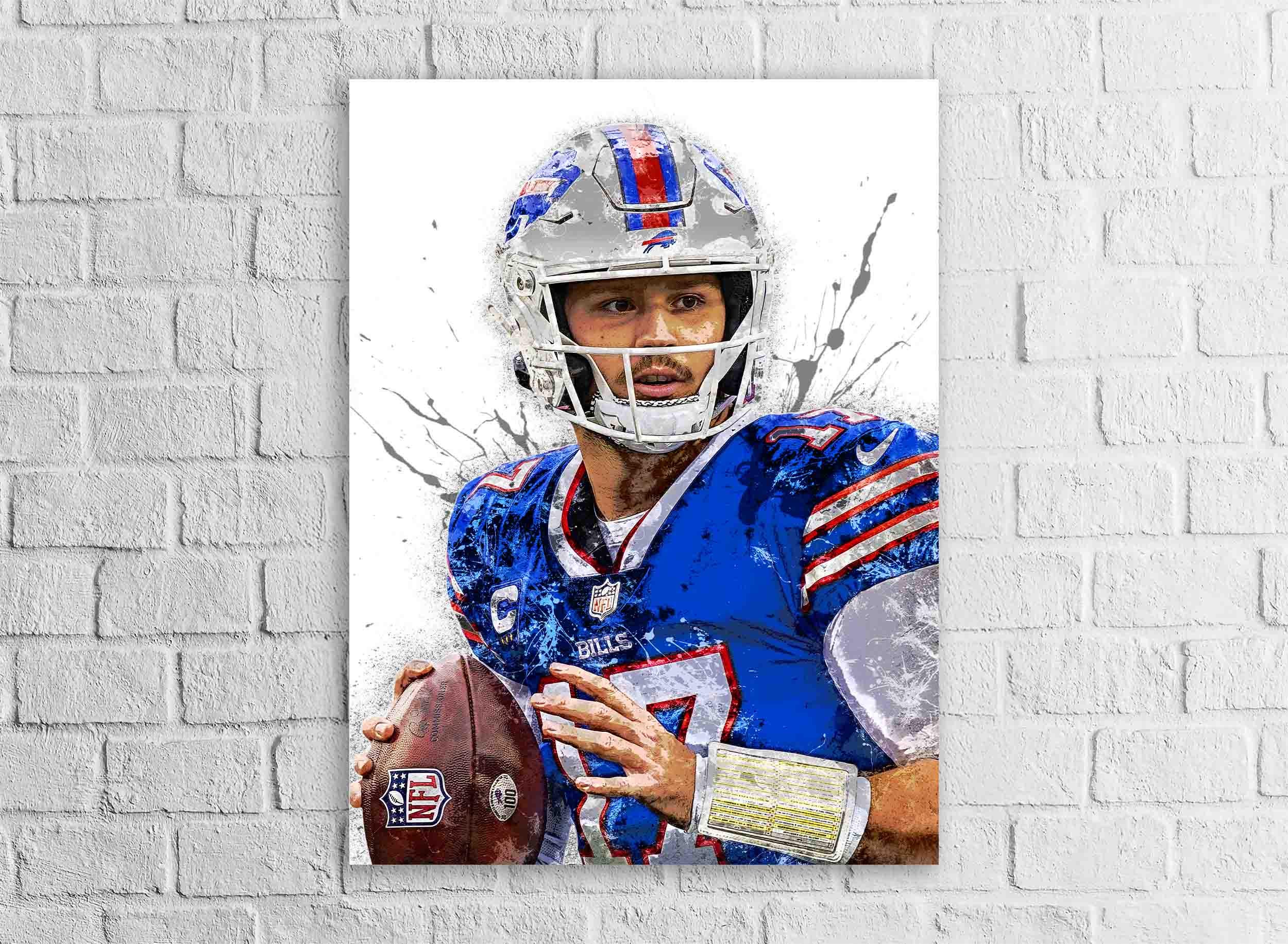 Josh Allen Poster, Buffalo Bills, Gallery Canvas Wrap or Museum-Quality Poster, Fine Art, Wall Decor, Man Cave, Kids room