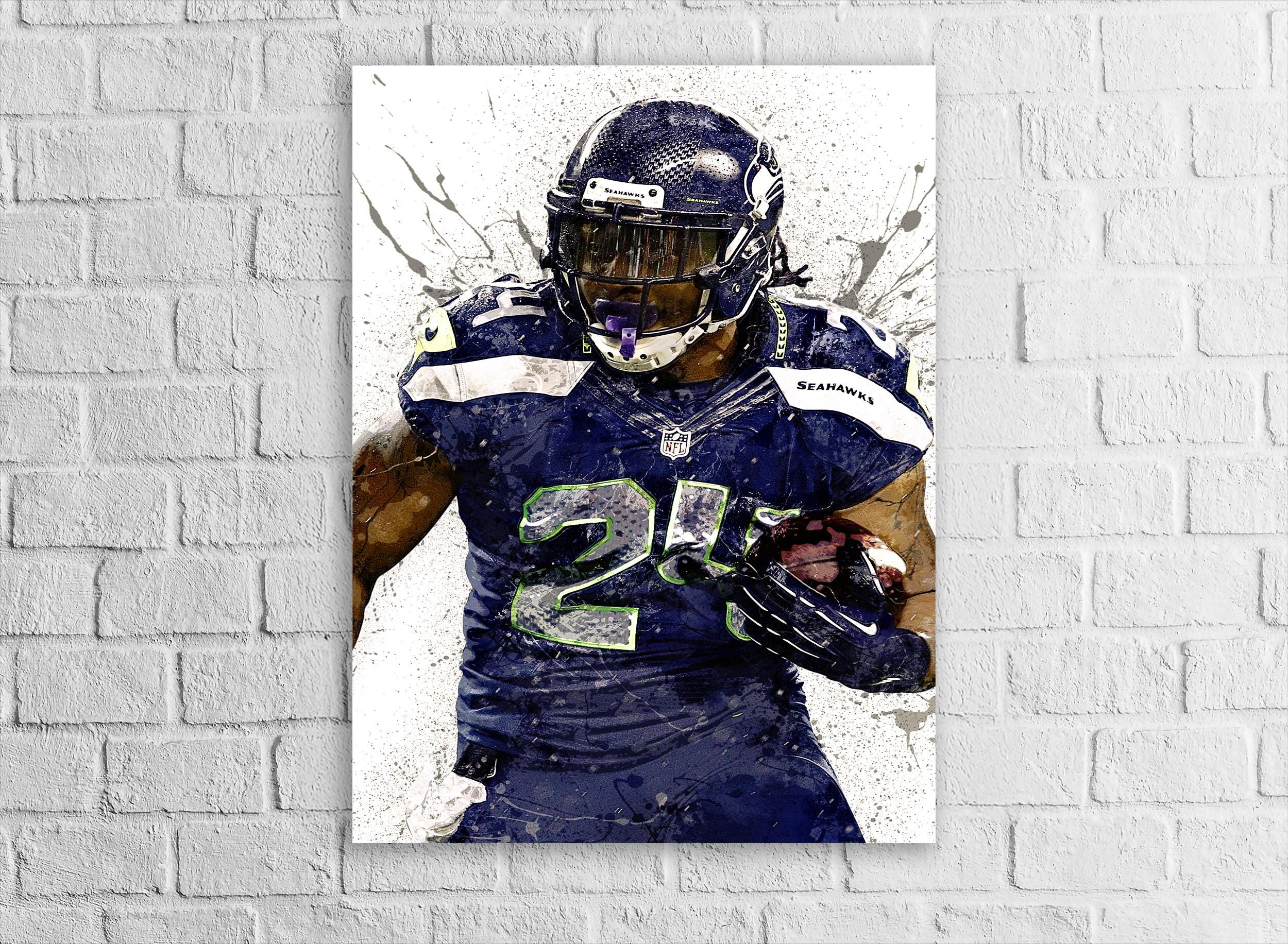 Marshawn Lynch Poster, Seattle Seahawks, Gallery Canvas Wrap or Museum-Quality Poster, Fine Art, Man Cave, Kids room