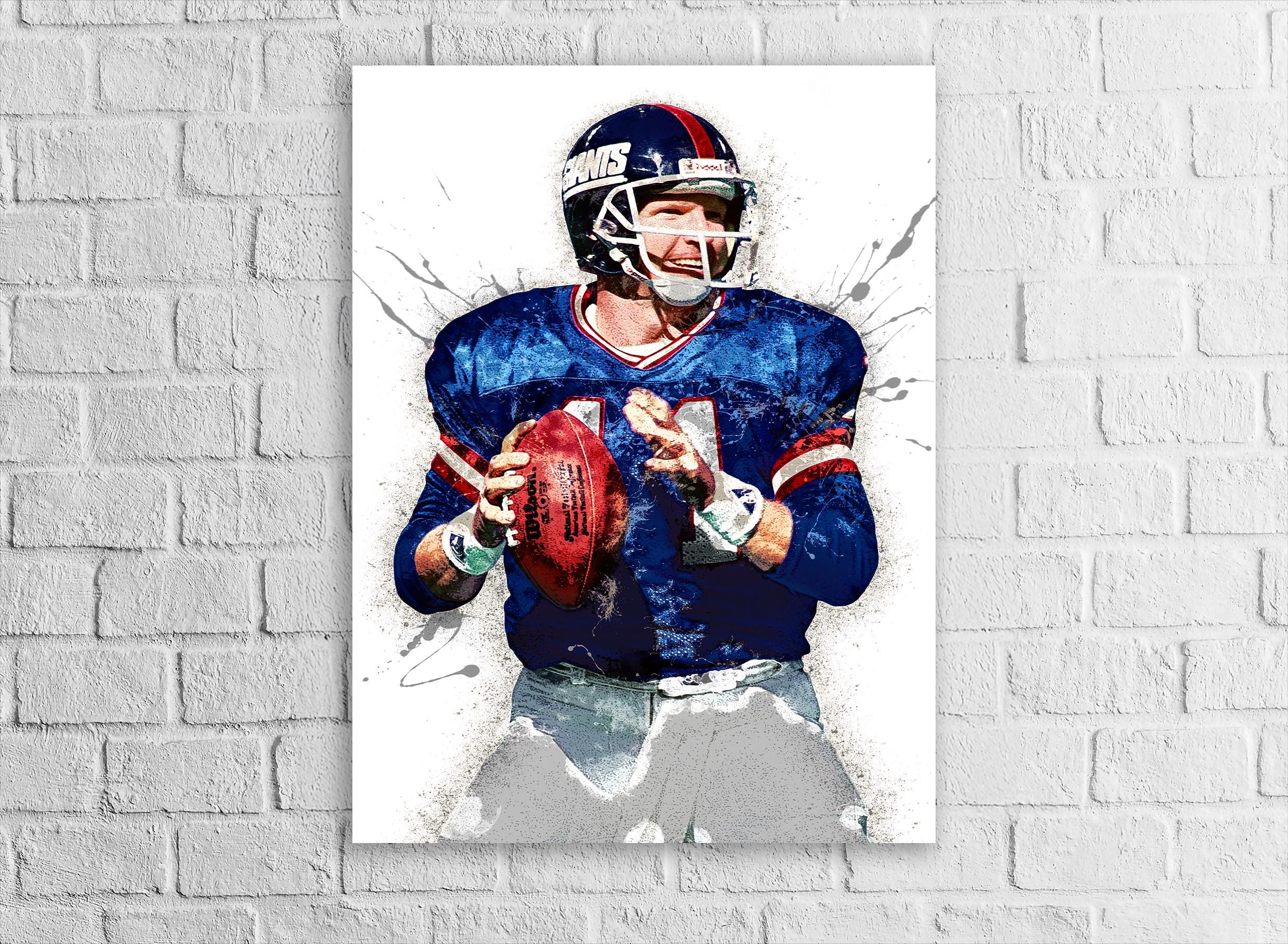 Phil Simms Poster, New York Giants, Gallery Canvas Wrap or Museum-Quality Poster, Fine Art, Wall Decor for Man Cave, Kids room