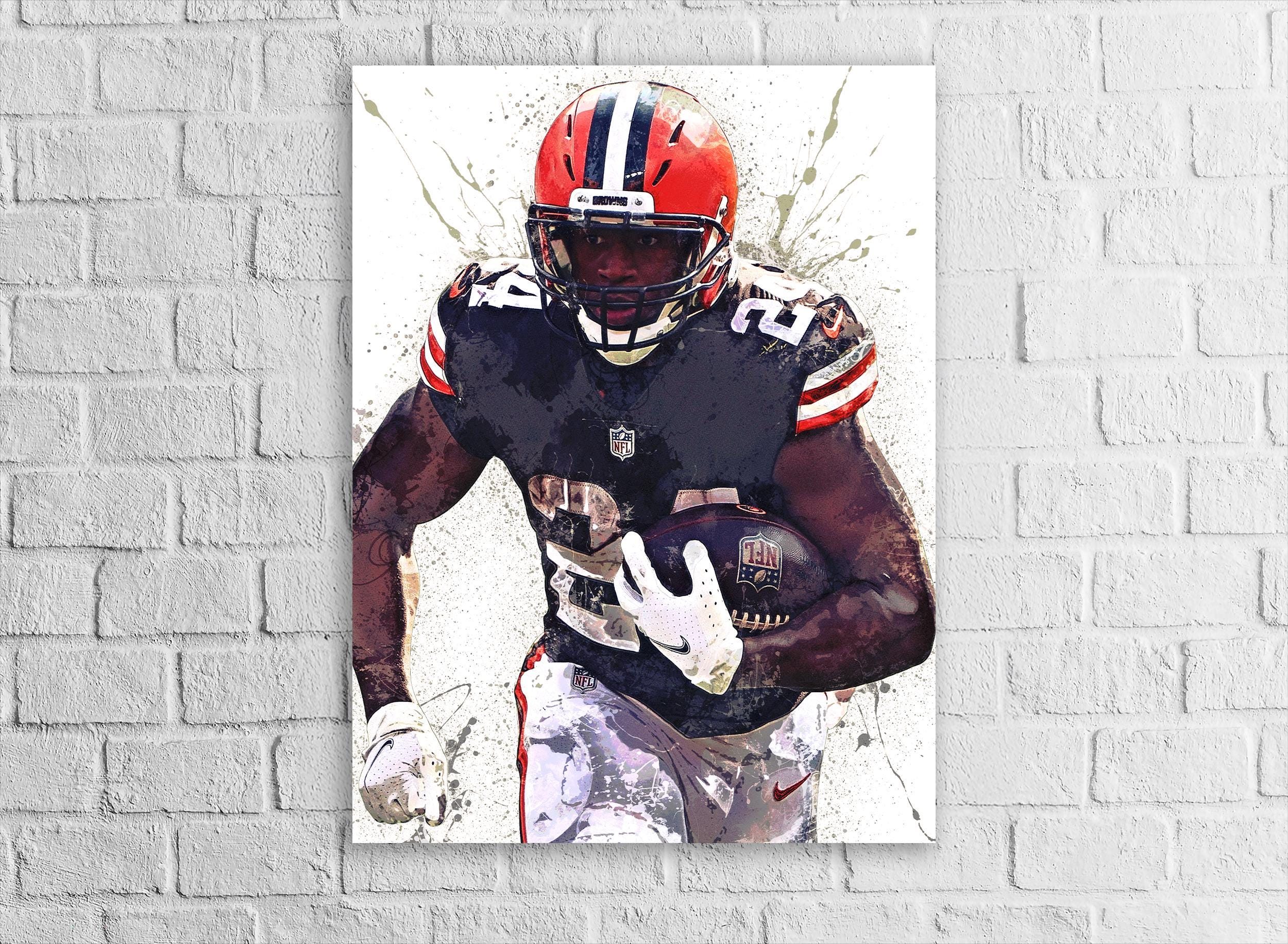 Nick Chubb Cleveland Browns Poster, Gallery Canvas Wrap: Man Cave Wall Art