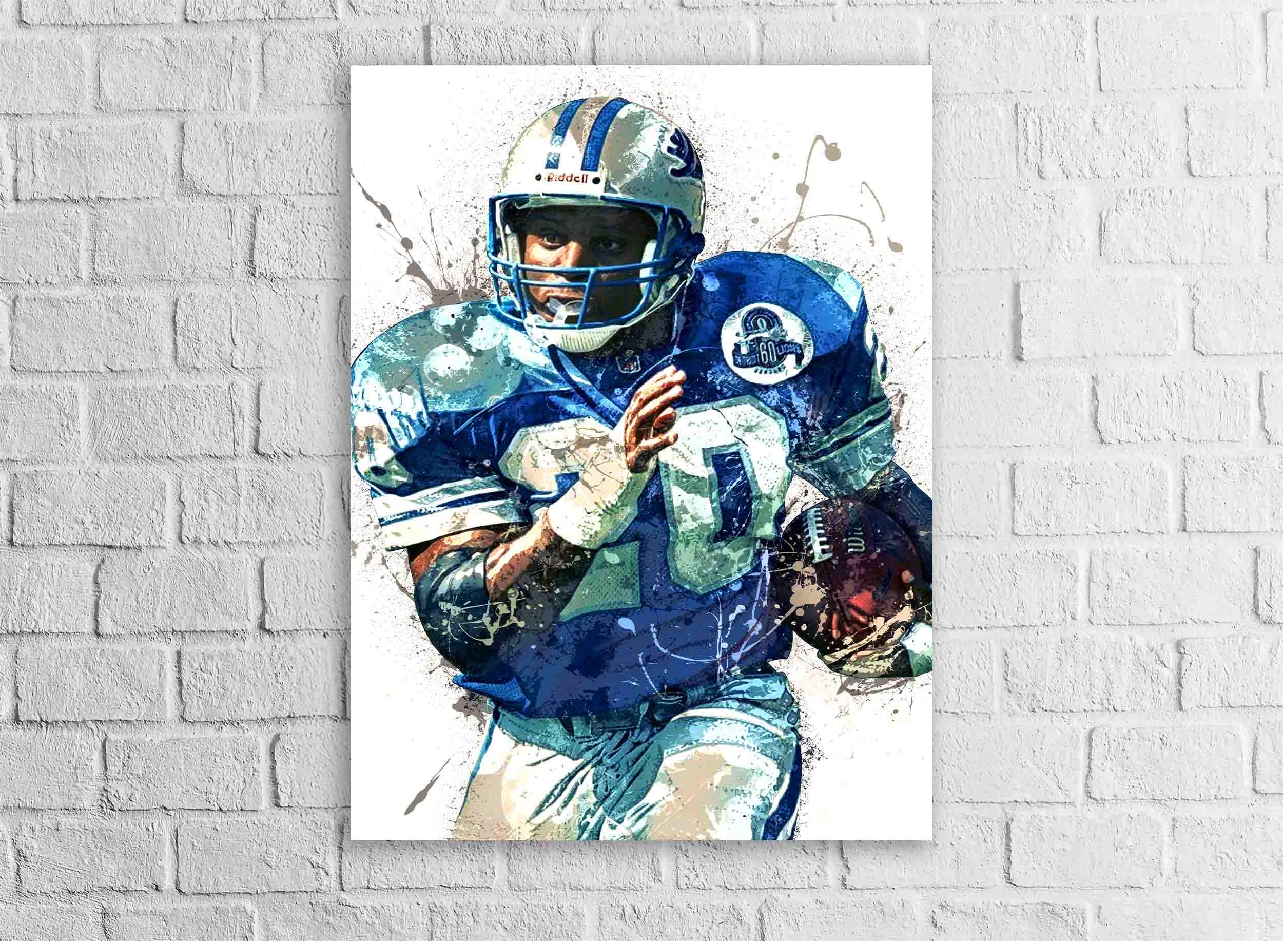 Barry Sanders Poster, Detroit Lions, Gallery Canvas Wrap or Museum-Quality Poster, Fine Art, Wall Decor for Man Cave, Kids room, Dorm