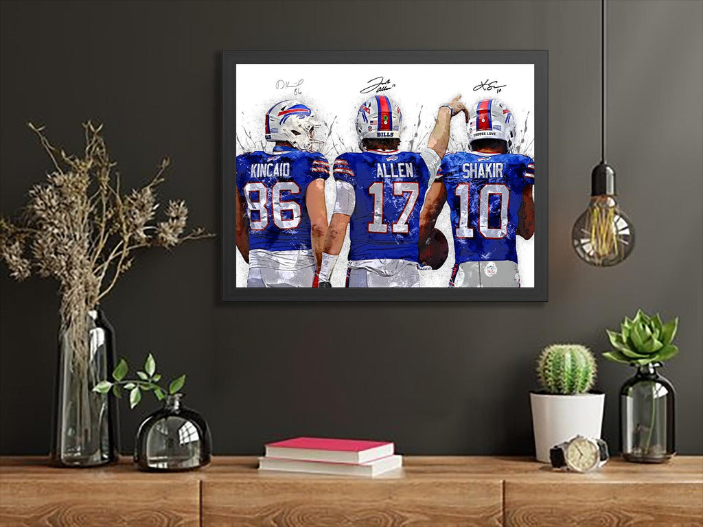 Josh Allen, Dalton Kincaid, Khalil Shakir, Buffalo Bills, Gallery Canvas Wrap or Museum-Quality Poster, Fine Art, Man Cave, Kids room