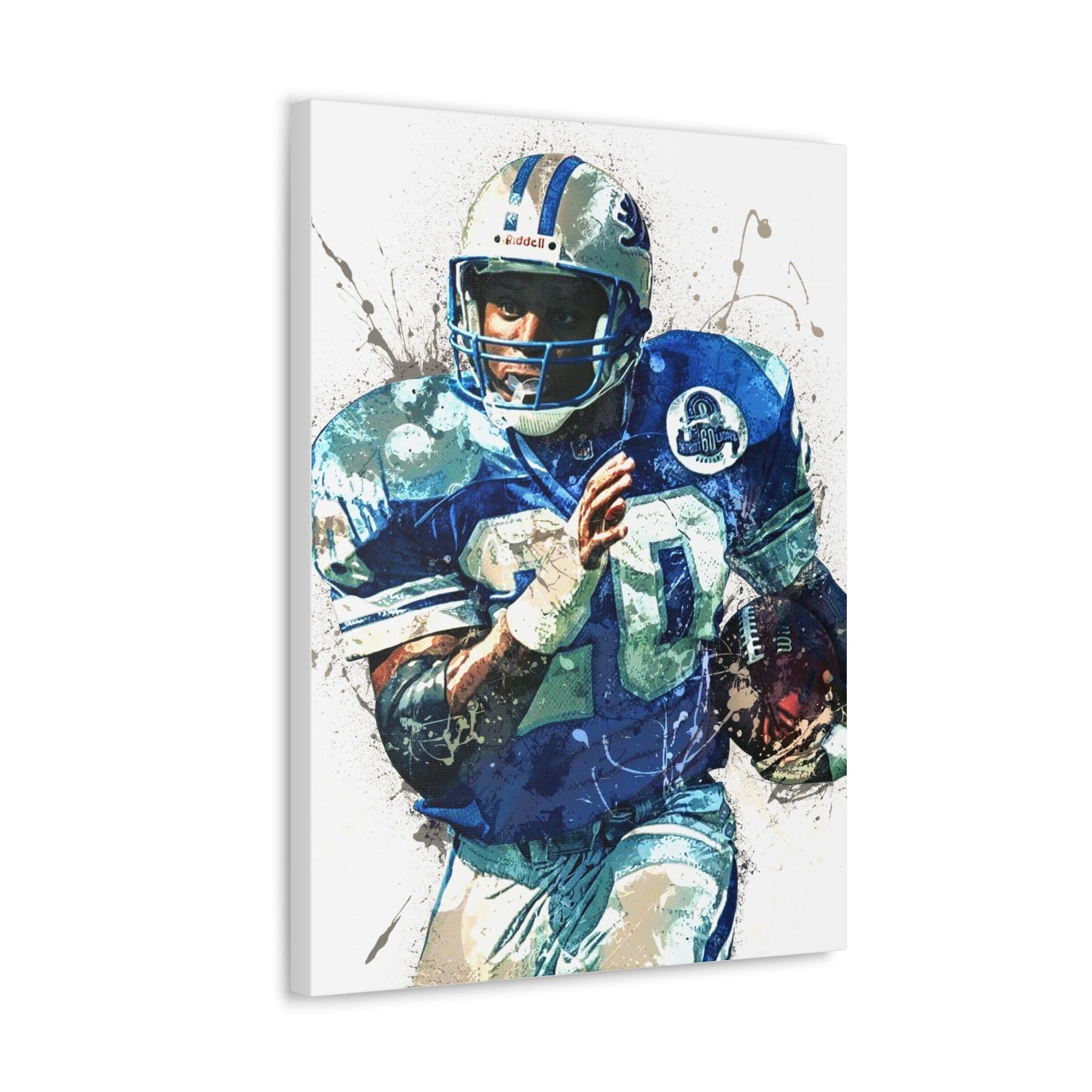 Barry Sanders Poster, Detroit Lions, Gallery Canvas Wrap or Museum-Quality Poster, Fine Art, Wall Decor for Man Cave, Kids room, Dorm