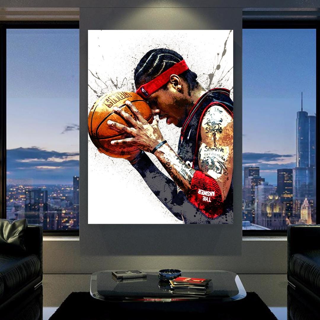 Allen Iverson Poster, Philadelphia 76ers, Gallery Canvas Wrap or Museum-Quality Poster, Fine Art, Man Cave, Kids room, Dorm Room