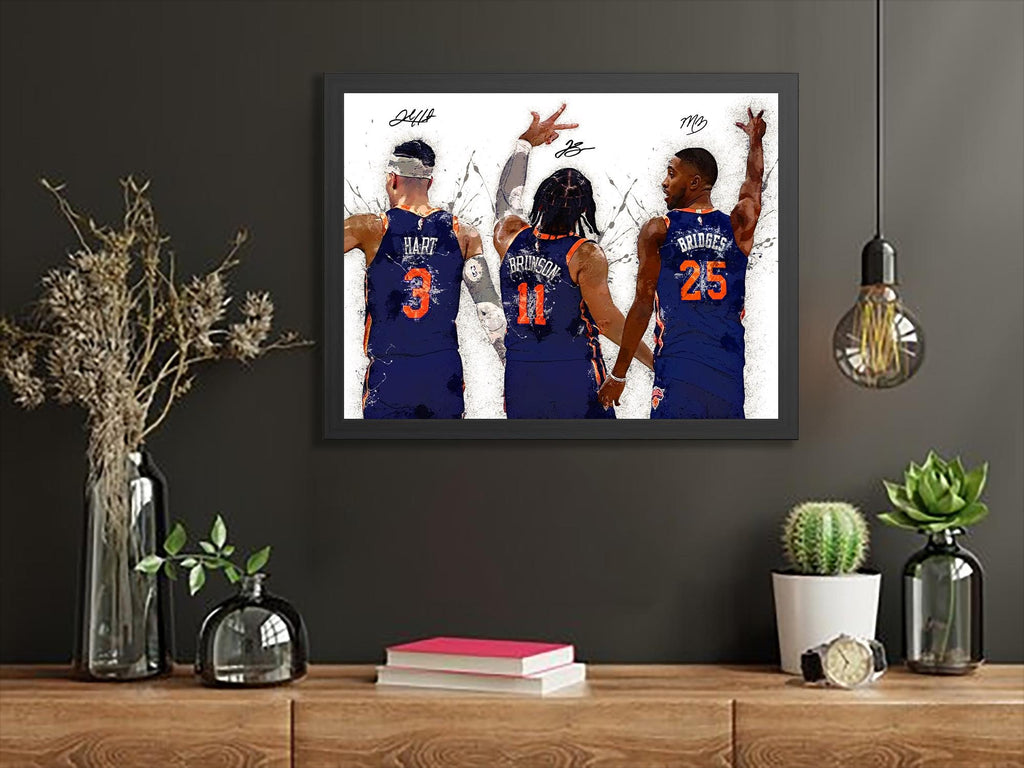 Jalen Brunson, Mikal Bridges, Josh Hart, NY Knicks, Canvas Wrap or Museum-Quality Poster Print, Fine Art, Man Cave, Office or Dorm Room