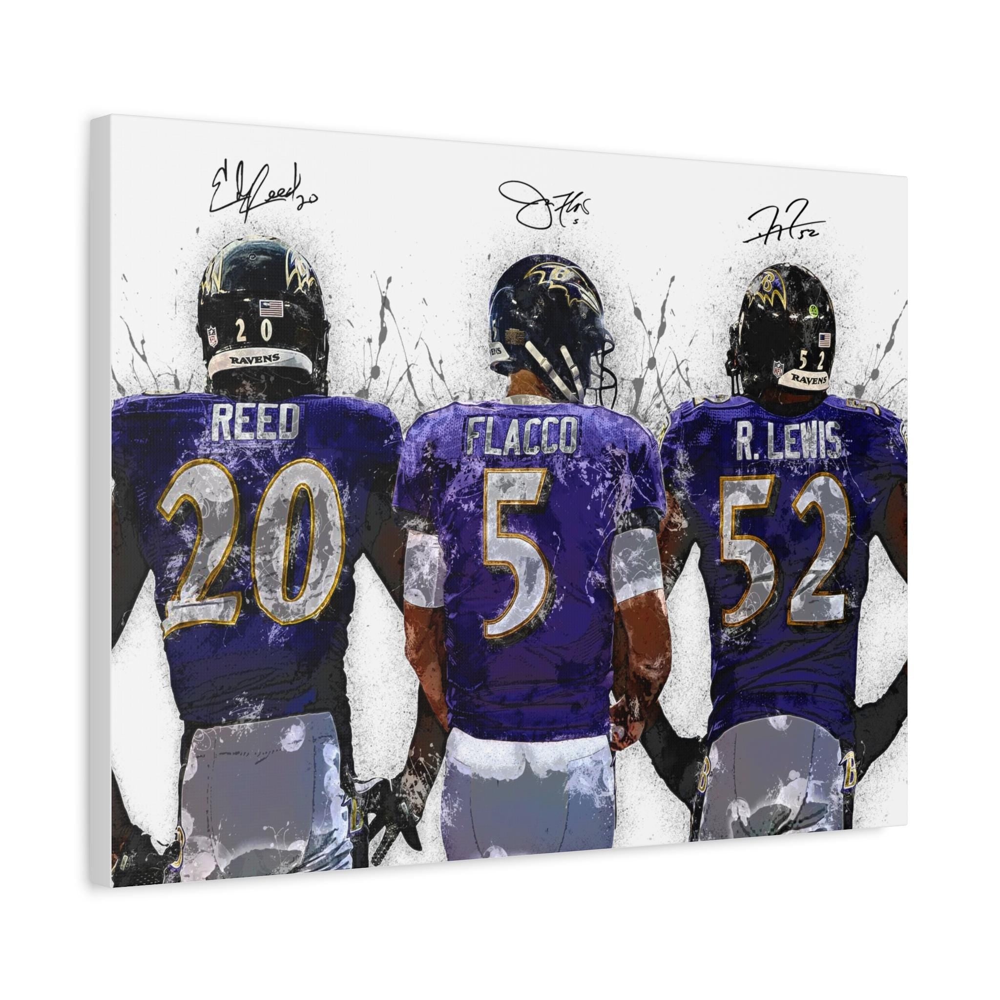 Baltimore Ravens Legends Poster: Ed Reed, Ray Lewis, Joe Flacco - Man Cave Wall Art