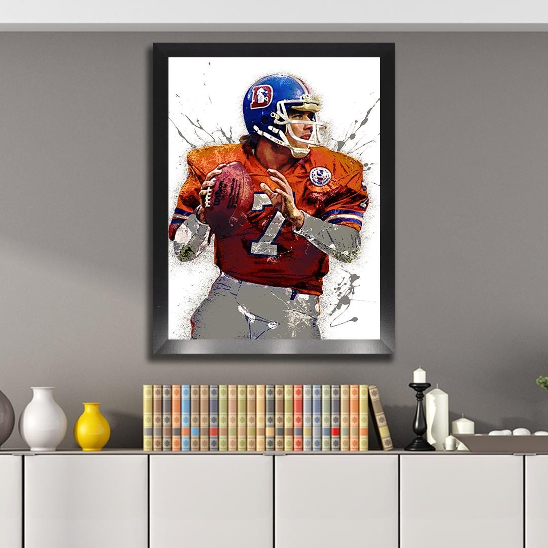 John Elway Poster, Denver Broncos, Gallery Canvas Wrap or Museum-Quality Poster, Fine Art, Wall Decor for Man Cave, Kids room
