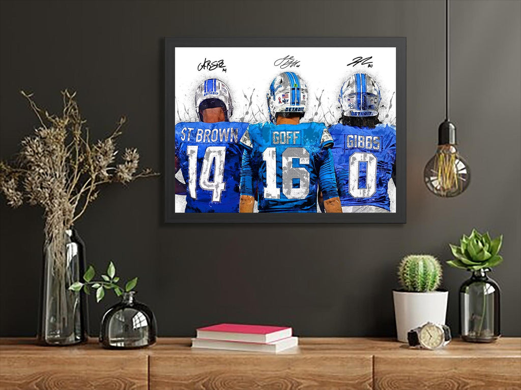 Jared Goff, Amon-Ra St. Brown, Jahmyr Gibbs Poster, Detroit Lions, Gallery Canvas Wrap