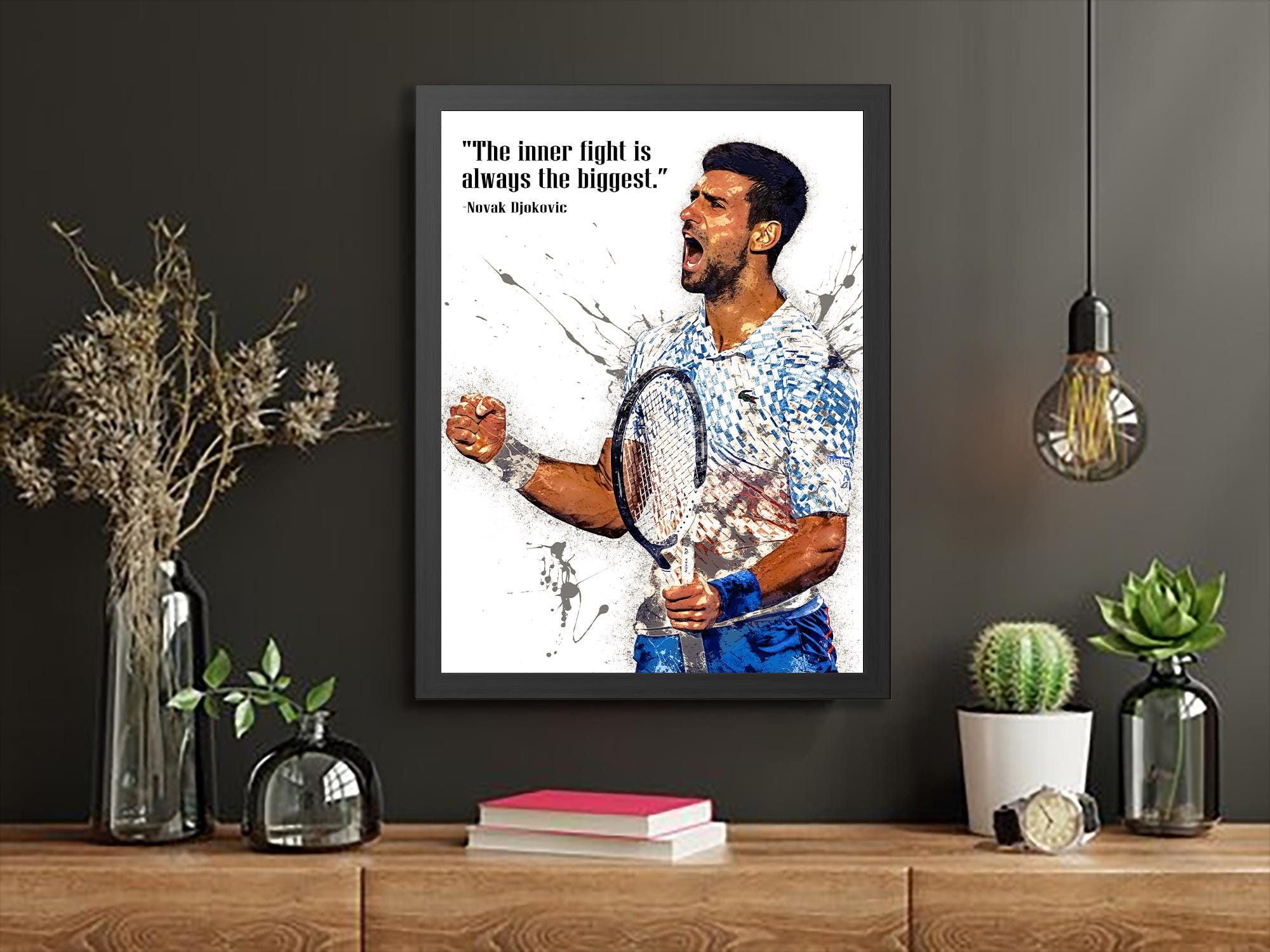 Novak Djokovic Poster, Quote, Gallery Canvas Wrap or Museum-Quality Poster Print, Fine Art Quality, Man Cave, Office, Dorm Room, Kids room