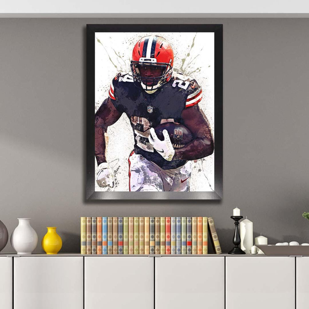 Nick Chubb Cleveland Browns Poster, Gallery Canvas Wrap: Man Cave Wall Art