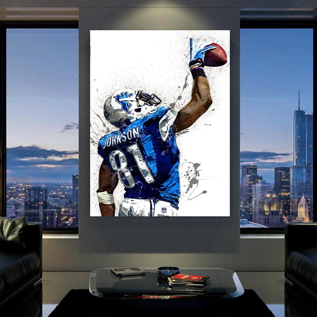Calvin Johnson Poster, Detroit Lions, Gallery Canvas Wrap, Museum-Quality Poster, Wall Art, Man Cave, Kids room, Office