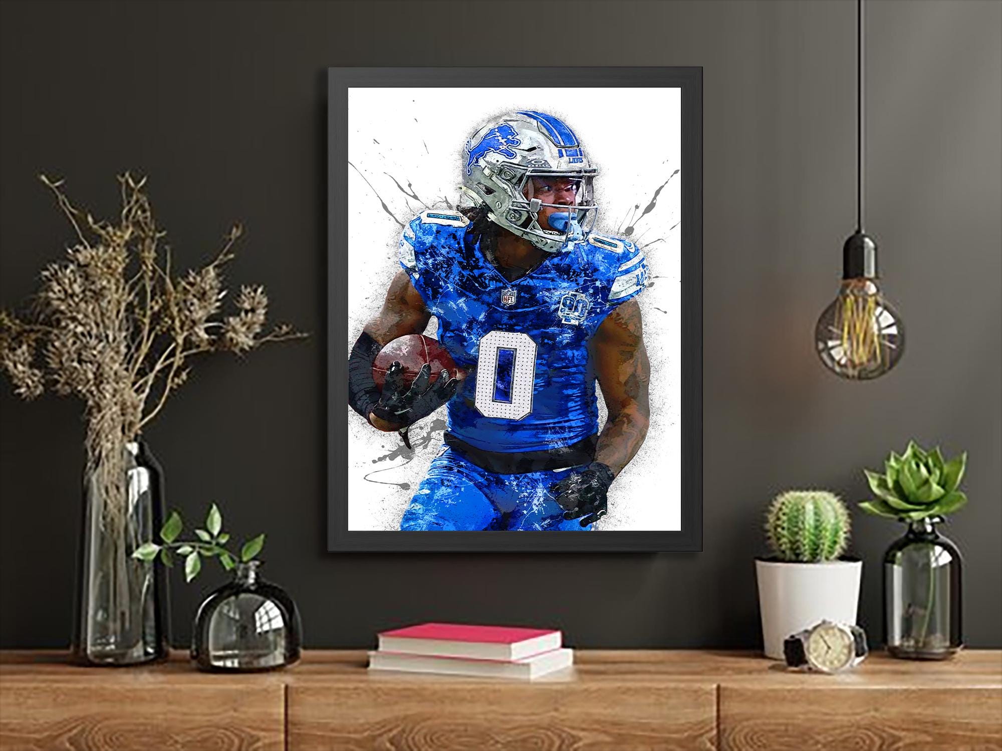 Jahmyr Gibbs, Detroit Lions, Gallery Canvas Wrap, Museum-Quality Poster, Wall Art, Man Cave, Kids room, Office