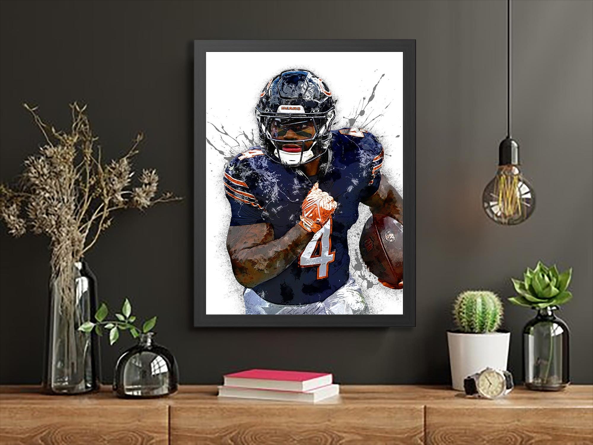 D'Andre Swift Poster, Chicago Bears, Gallery Canvas Wrap or Museum-Quality Poster, Fine Art, Wall Decor for Man Cave, Kids room