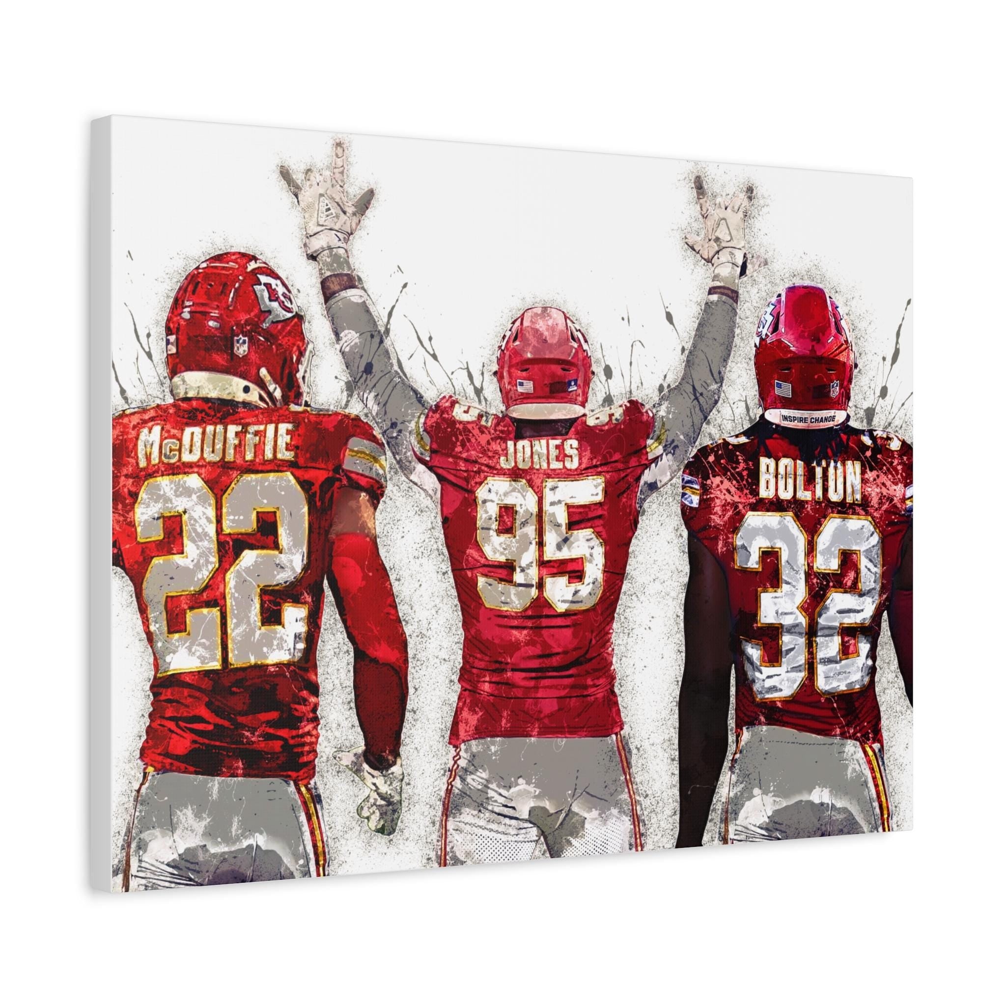 Chris Jones, Nick Bolton, Trent McDuffie, Kansas City Chiefs, Gallery Canvas Wrap or Premium Poster Print, Fine Art, Man Cave, Kids room