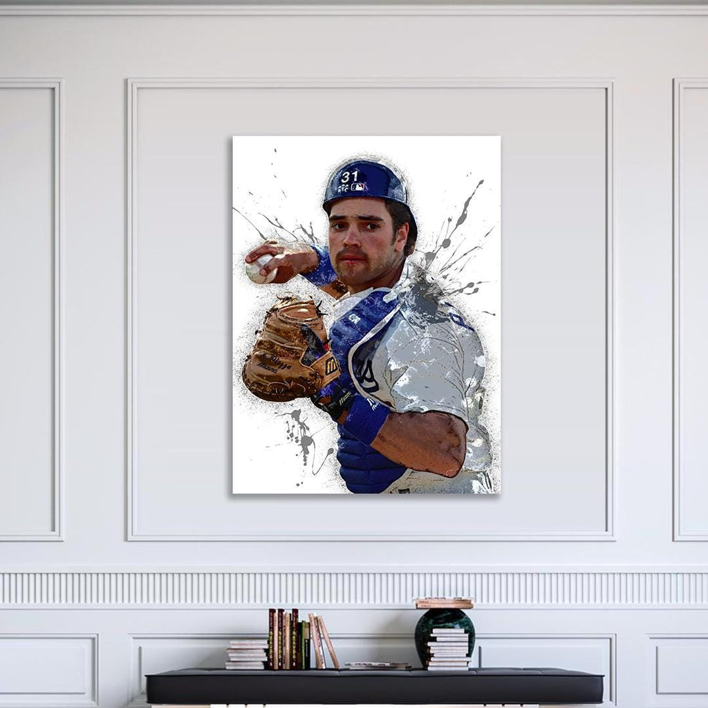 Mike Piazza Poster, Los Angeles Dodgers, Gallery Canvas Wrap, Fine Art, Wall Decor for Man Cave, Kids room, Dorm Room