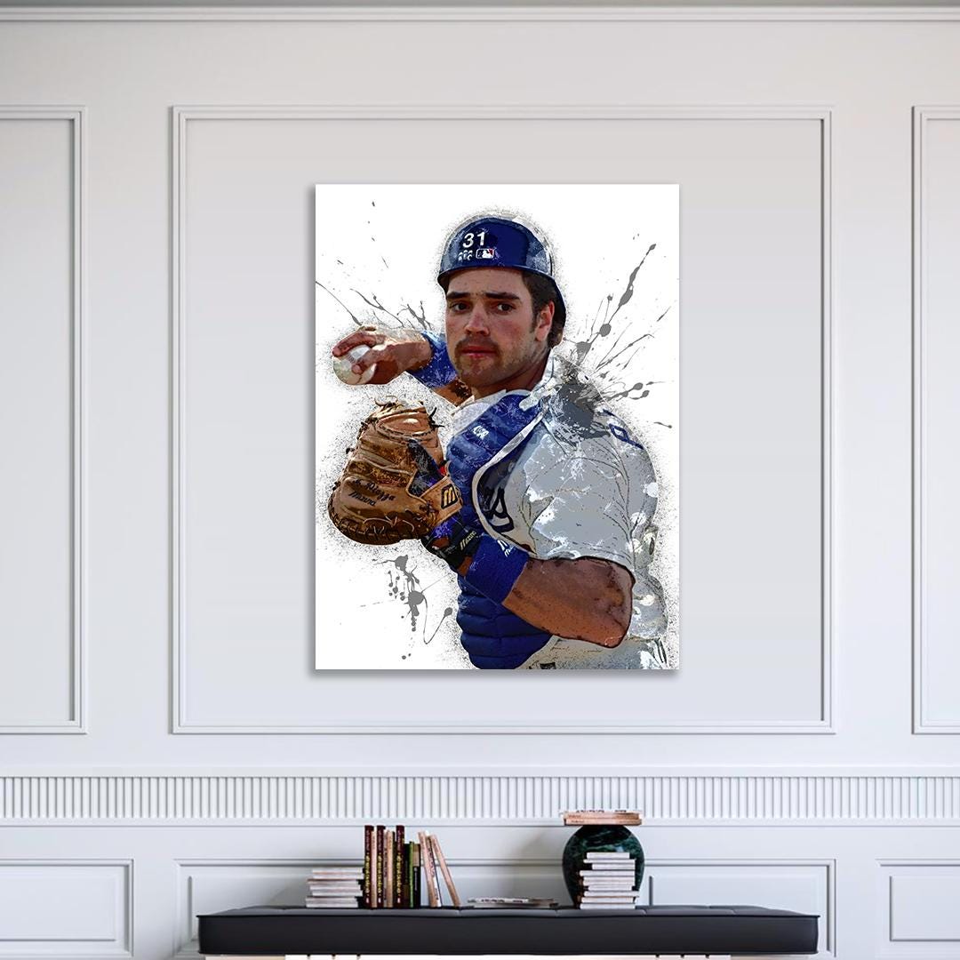 Mike Piazza Poster, Los Angeles Dodgers, Gallery Canvas Wrap, Fine Art, Wall Decor for Man Cave, Kids room, Dorm Room