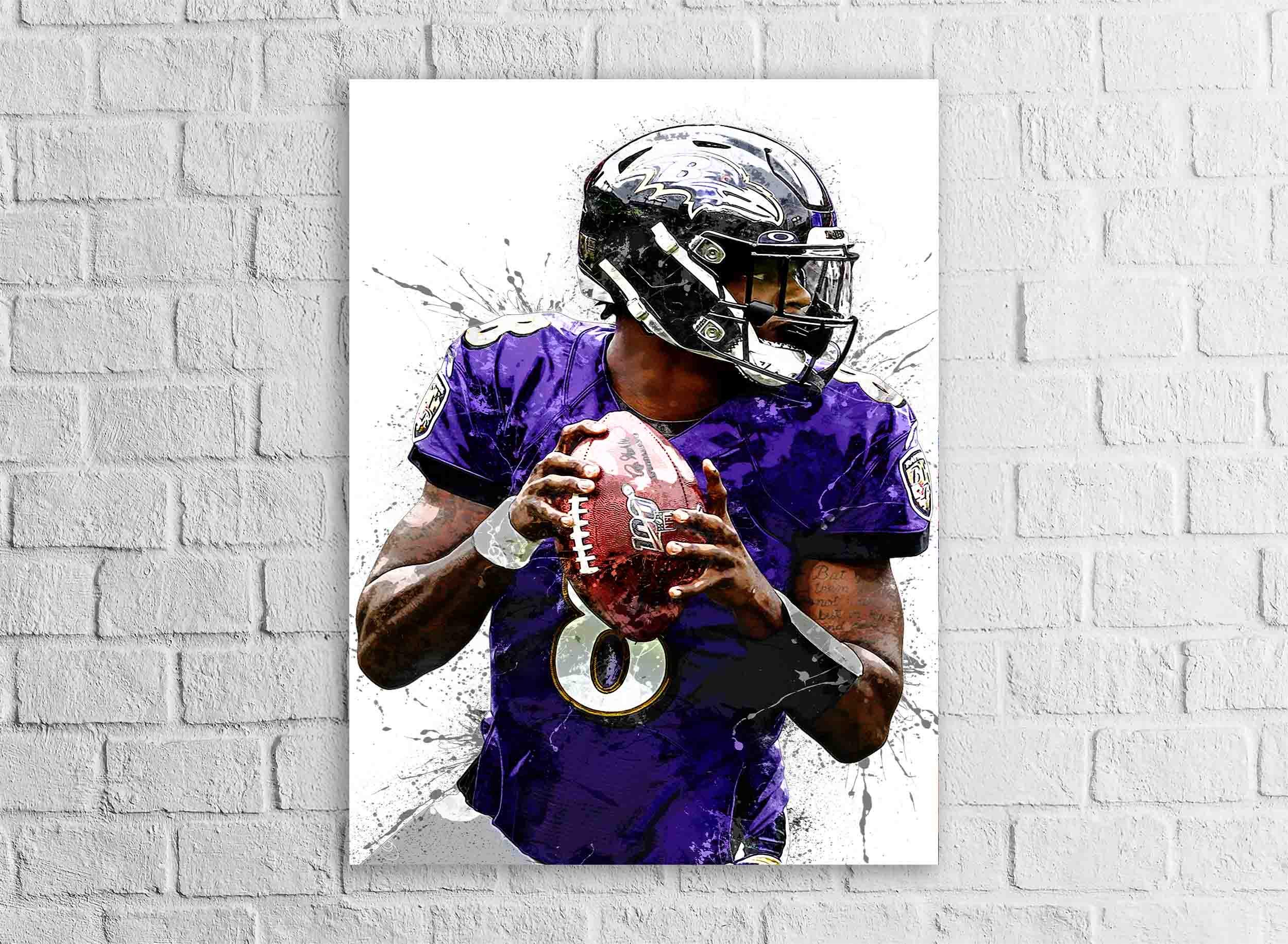 Lamar Jackson Poster, Baltimore Ravens, Gallery Canvas Wrap or Museum-Quality Poster, Fine Art, Wall Decor for Man Cave, Kids room