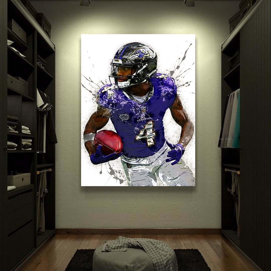 Zay Flowers Poster, Baltimore Ravens, Gallery Canvas Wrap or Museum-Quality Poster, Fine Art, Wall Decor for Man Cave, Kids room