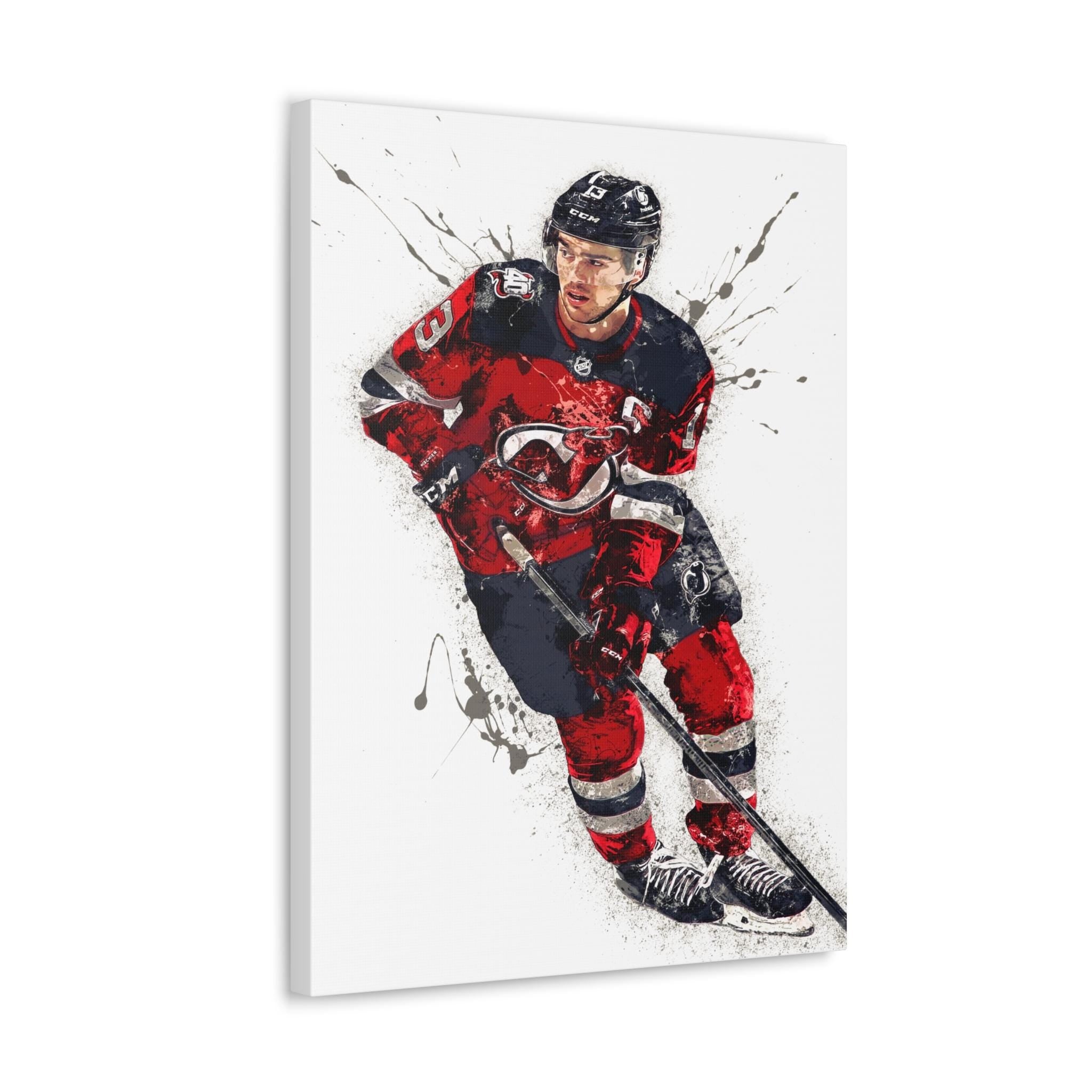 Nico Hischier Poster, New Jersey Devils, Gallery Canvas Wrap or Museum-Quality Poster Print, Wall Decor for Man Cave, Office or Kids Room