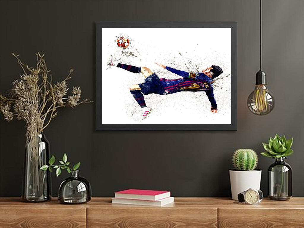 Lionel Messi Poster Print, Iconic Bicycle Kick, Gallery Canvas Wrap or Museum-Quality Poster, Fine Art, Man Cave, Kids room, Dorm Room