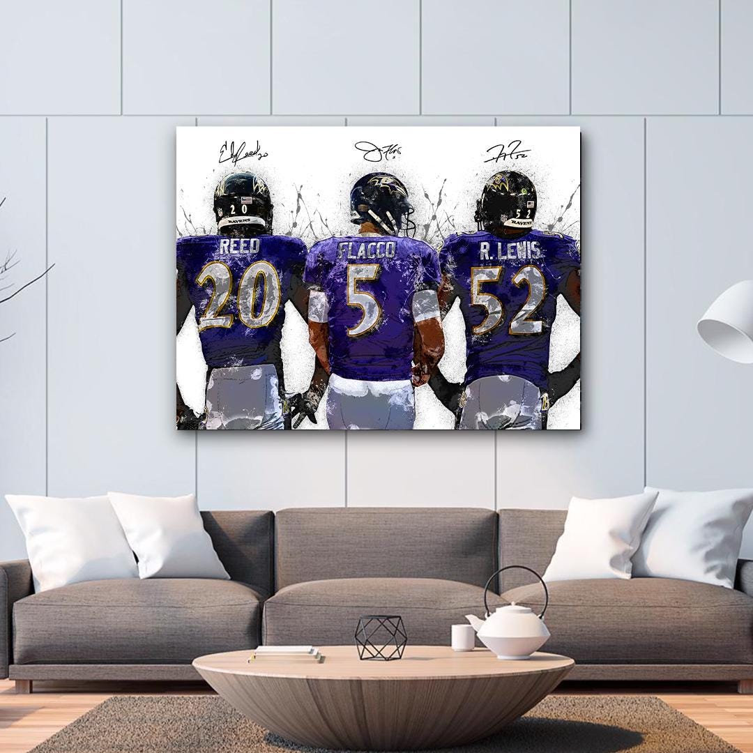 Baltimore Ravens Legends Poster: Ed Reed, Ray Lewis, Joe Flacco - Man Cave Wall Art