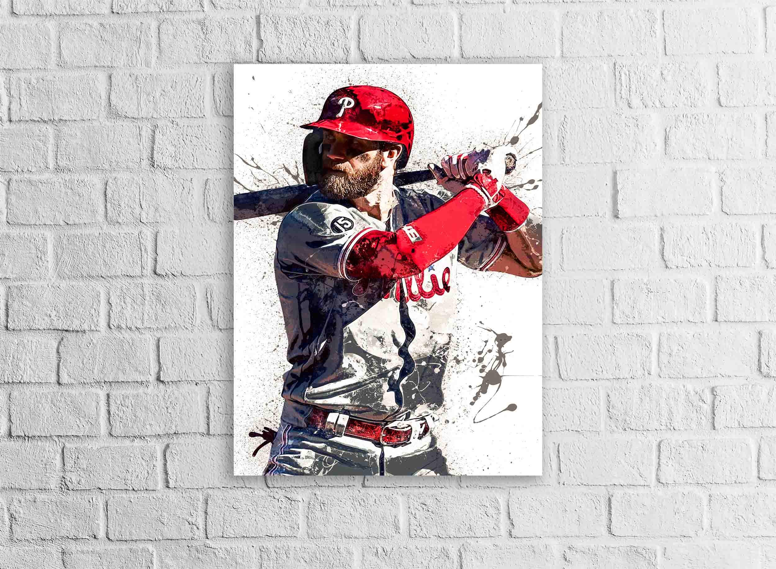 Bryce Harper Poster, Philadelphia Phillies, Gallery Canvas Wrap or Museum-Quality Poster Print, Fine Art, Man Cave, Office or Kids Room
