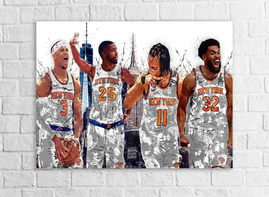 Jalen Brunson, Mikal Bridges, Josh Hart, Karl-Anthony Towns, NY Knicks, Canvas Wrap or Museum-Quality Poster, Man Cave, Office or Dorm Room