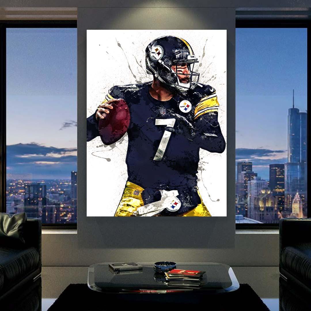 Ben Roethlisberger Poster, Pittsburgh Steelers, Gallery Canvas Wrap or Premium Poster, Fine Art, Wall Decor for Man Cave, Kids room, Dorm
