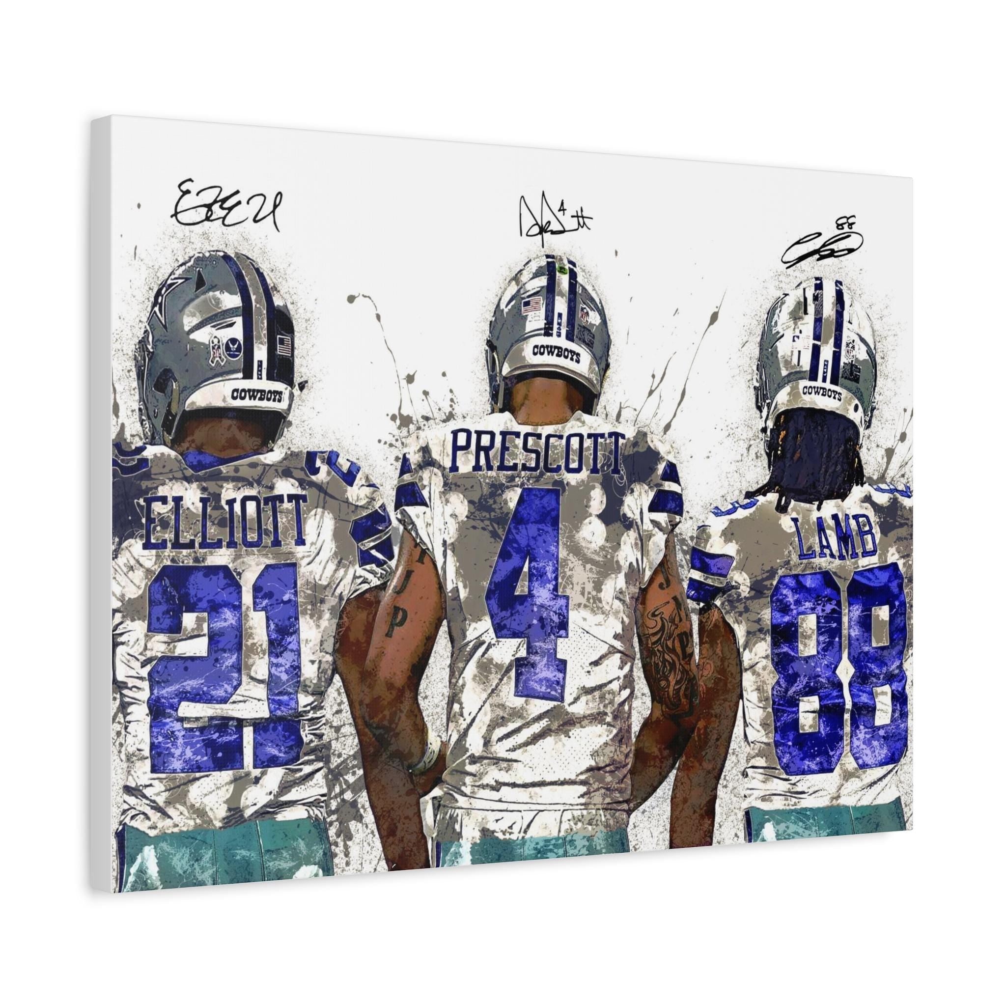 Dak Prescott, CeeDee Lamb, Ezekiel Elliott, Dallas Cowboys Gallery Canvas Wrap, Museum-Quality Poster, Wall Art, Man Cave, Kids room, Office