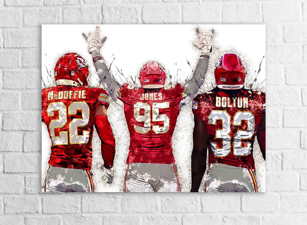 Chris Jones, Nick Bolton, Trent McDuffie, Kansas City Chiefs, Gallery Canvas Wrap or Premium Poster Print, Fine Art, Man Cave, Kids room