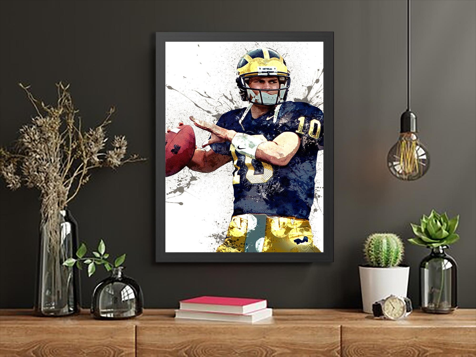 Tom Brady Poster, Michigan Wolverines, Gallery Canvas Wrap or Museum-Quality Poster, Fine Art, Man Cave, Kids room, Dorm Room