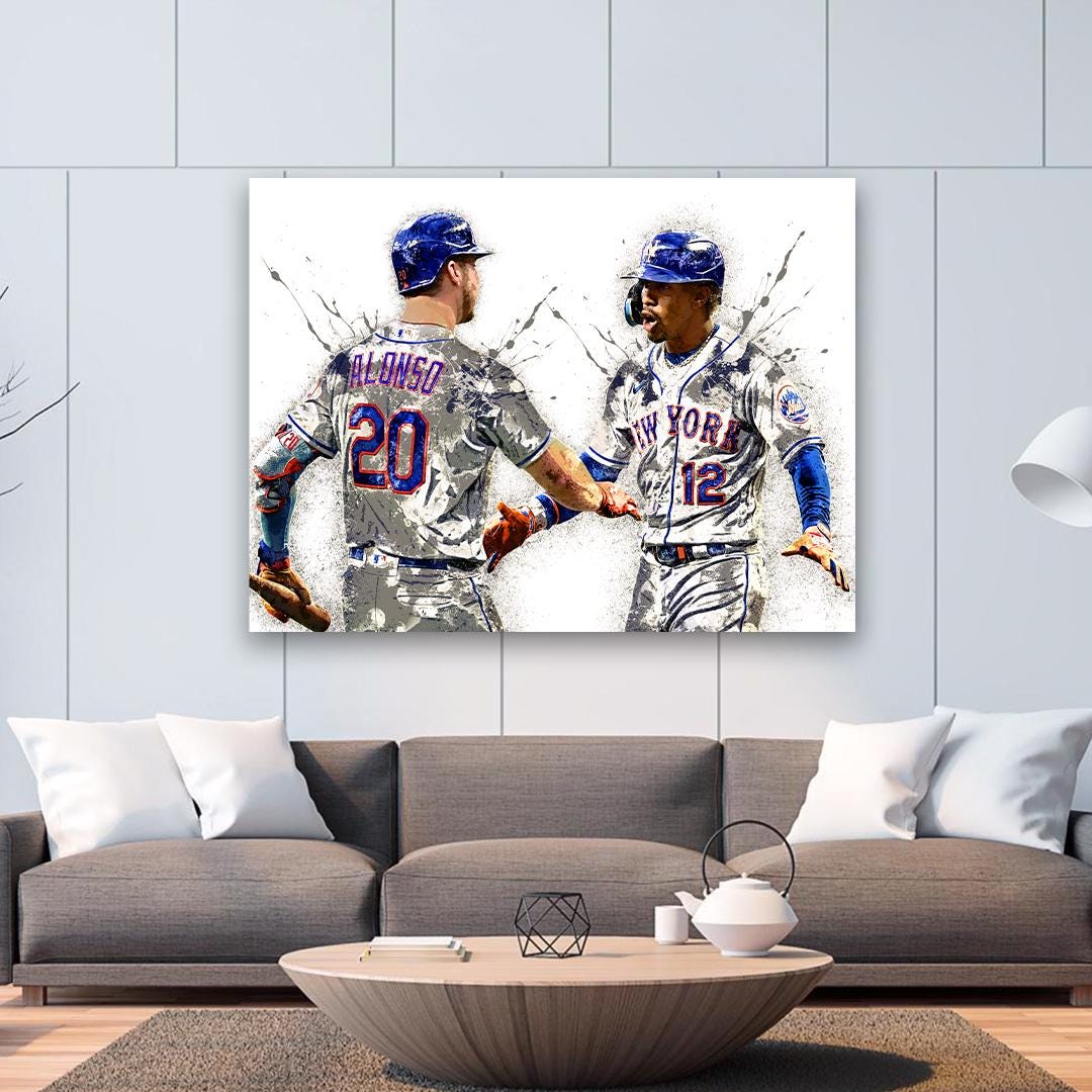 Pete Alonso, Francisco Lindor, NY Mets, Gallery Canvas Wrap or Premium Poster, Fine Art, Wall Decor for Man Cave, Office or Dorm Room