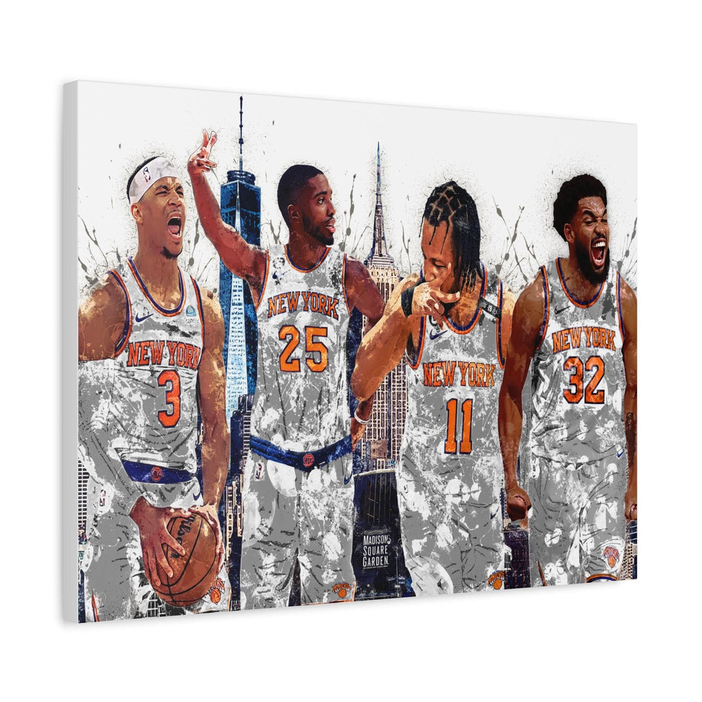 Jalen Brunson, Mikal Bridges, Josh Hart, Karl-Anthony Towns, NY Knicks, Canvas Wrap or Museum-Quality Poster, Man Cave, Office or Dorm Room