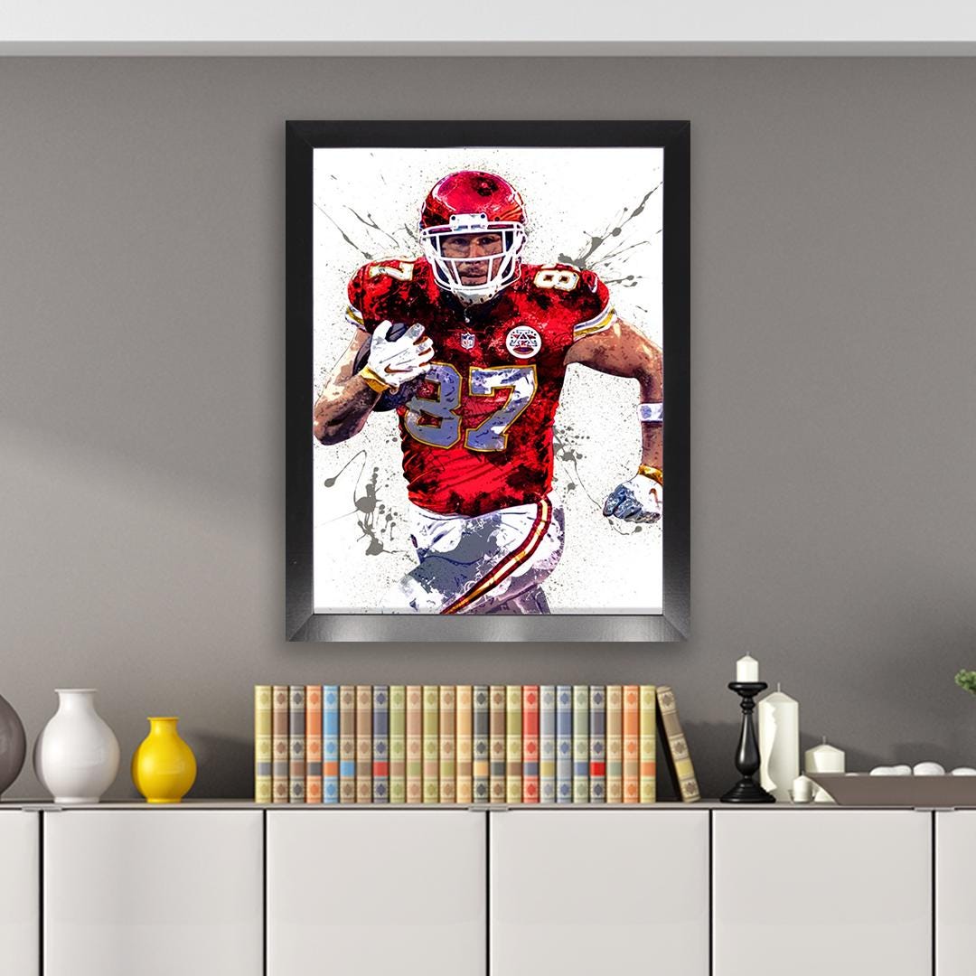 Travis Kelce Poster, Kansas City Chiefs, Gallery Canvas Wrap or Museum-Quality Poster, Fine Art, Man Cave, Kids room
