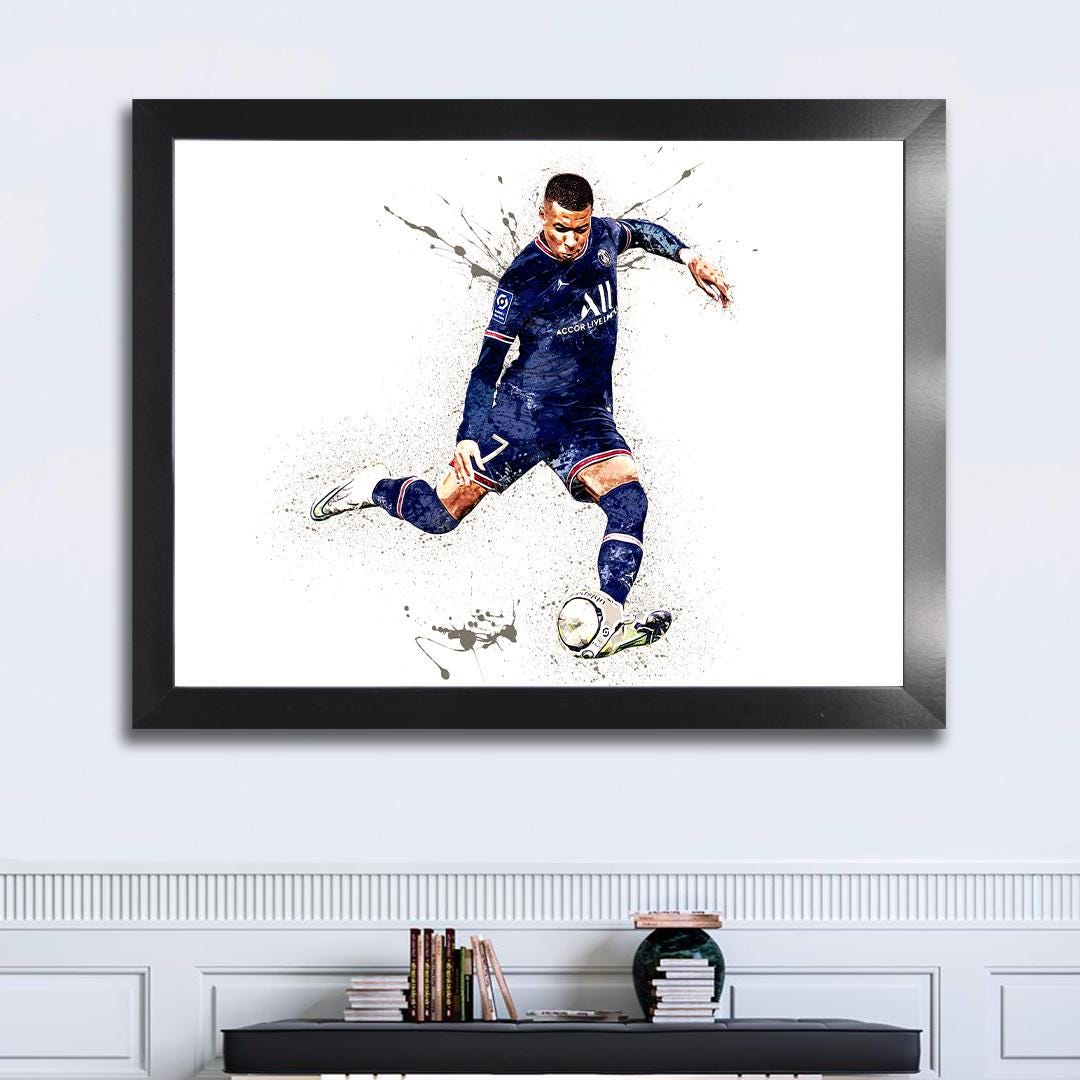Kylian Mbappe Poster, Gallery Canvas Wrap or Museum-Quality Poster, Wall Decor, Man Cave, Kids room, Office