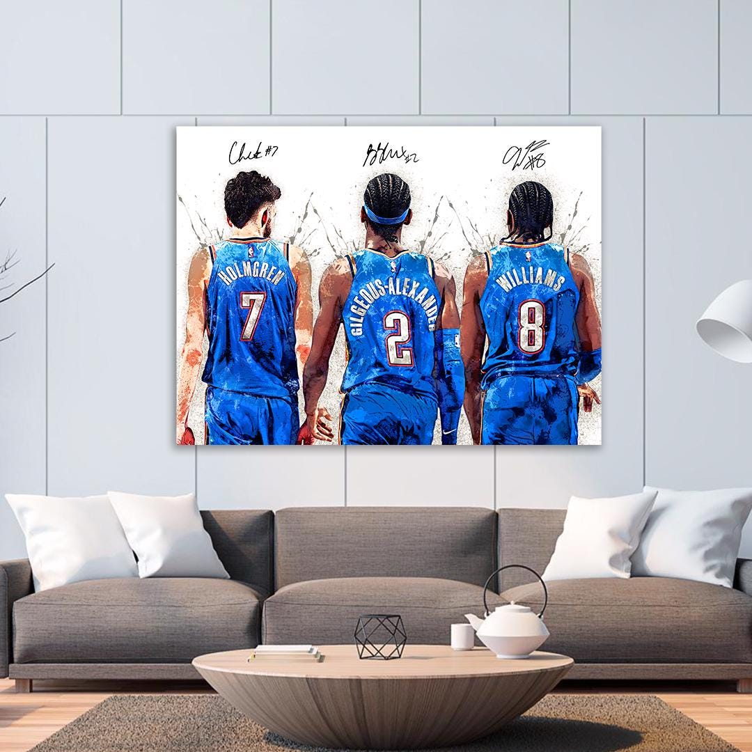 Shai Gilgeous-Alexander, Jalen Williams, Chet Holmgren, Oklahoma City Thunder, Gallery Canvas Wrap or Premium Poster, Man Cave, Kids room