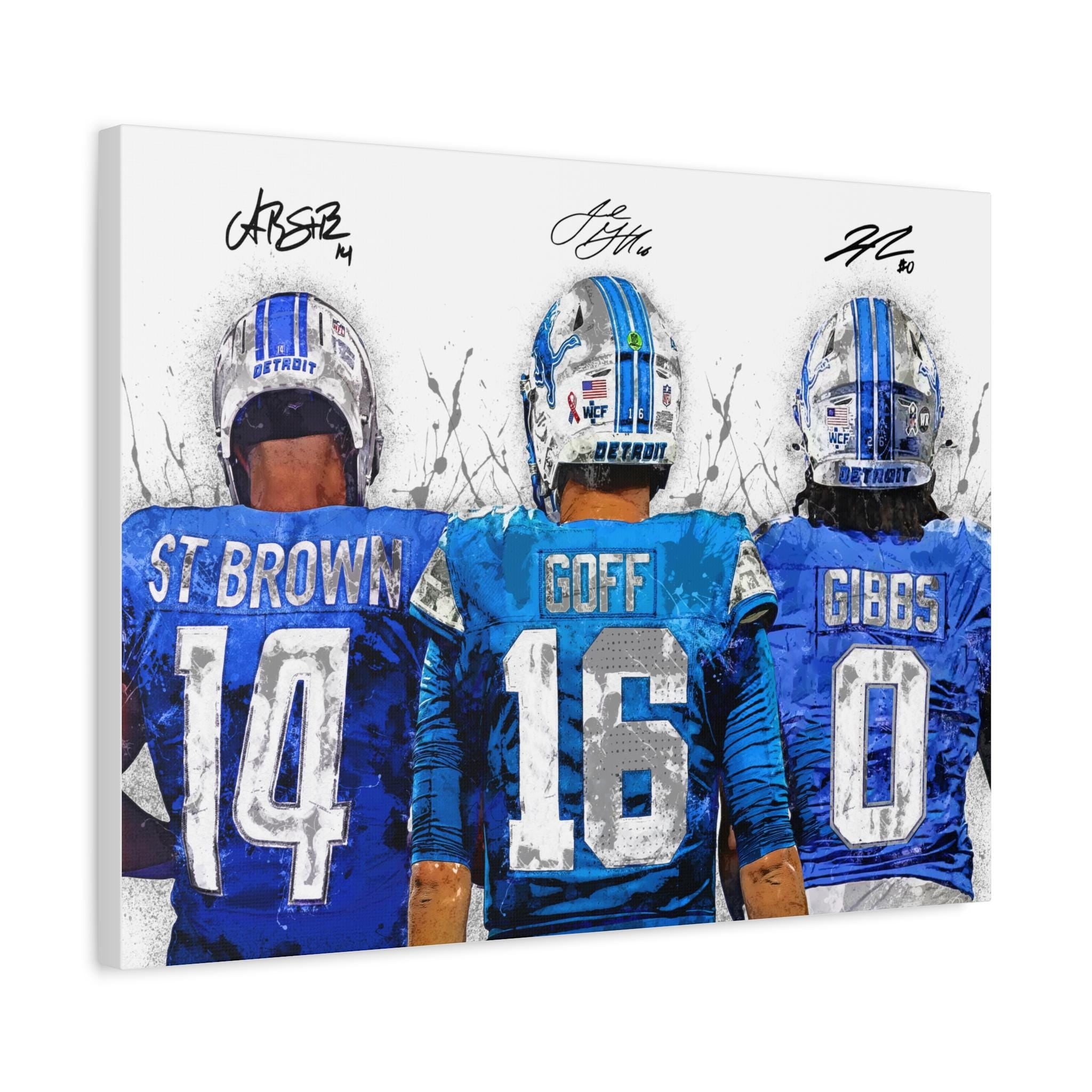 Jared Goff, Amon-Ra St. Brown, Jahmyr Gibbs Poster, Detroit Lions, Gallery Canvas Wrap