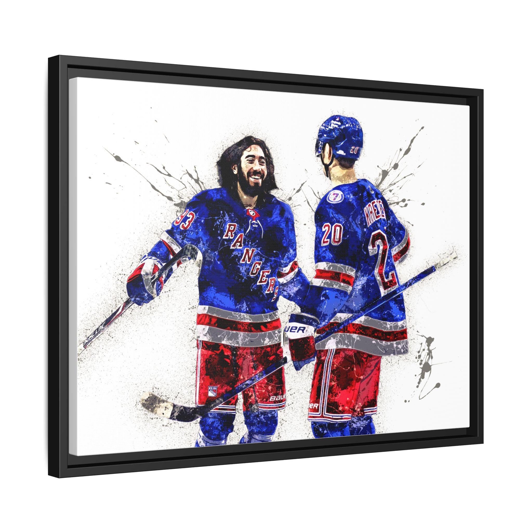 Mika Zibanejad, Chris Kreider Poster, New York Rangers, Gallery Canvas Wrap or Museum-Quality Poster, Man Cave, Kids room, Office
