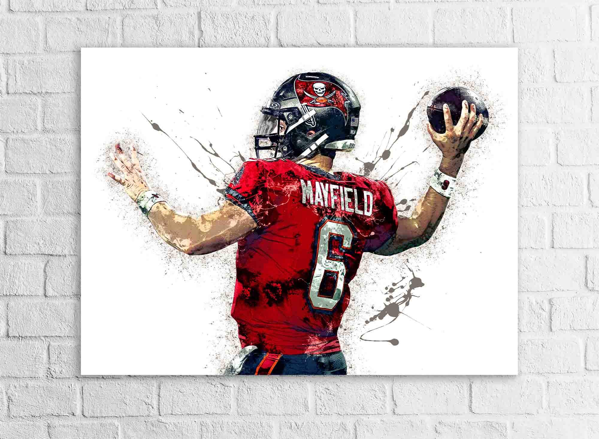 Baker Mayfield Poster, Tampa Bay Buccaneers, Gallery Canvas Wrap or Museum-Quality Poster, Fine Art, Wall Decor for Man Cave, Kids room