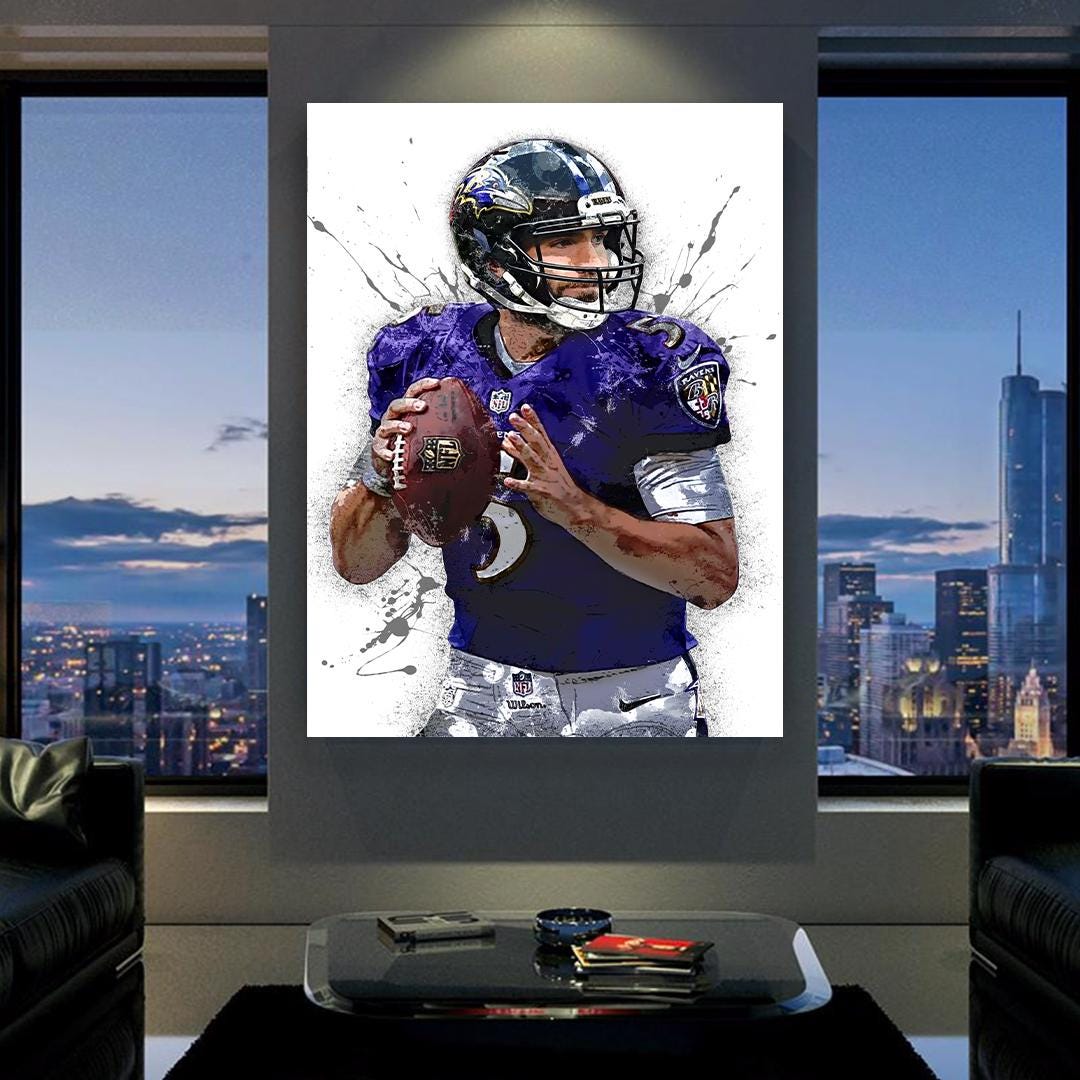 Joe Flacco Print, Baltimore Ravens, Gallery Canvas Wrap or Museum-Quality Poster, Fine Art, Wall Decor for Man Cave, Kids room