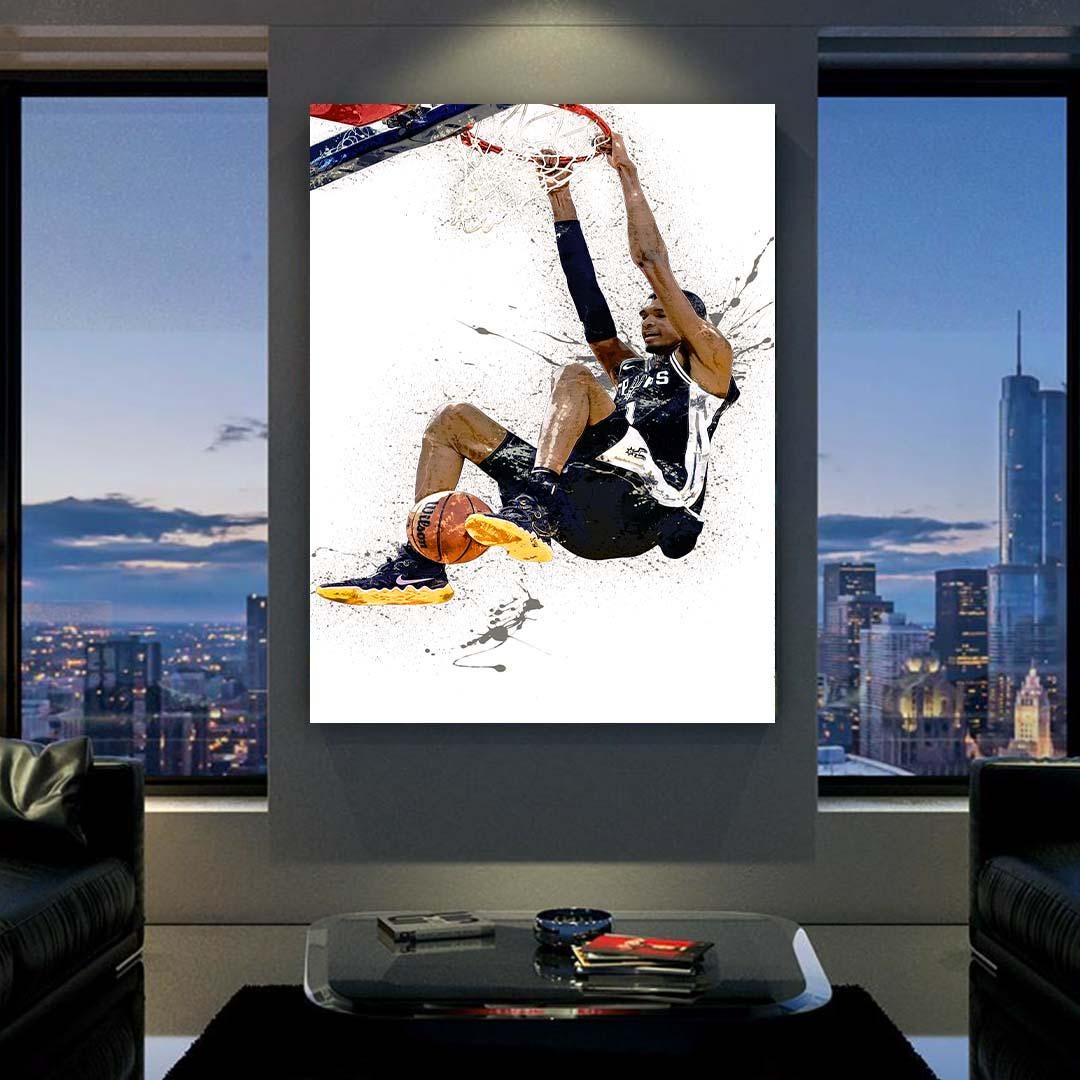 Victor Wembanyama Dunk Poster, San Antonio Spurs, Gallery Canvas Wrap or Museum-Quality Poster, Fine Art, Man Cave, Kids room, Dorm Room