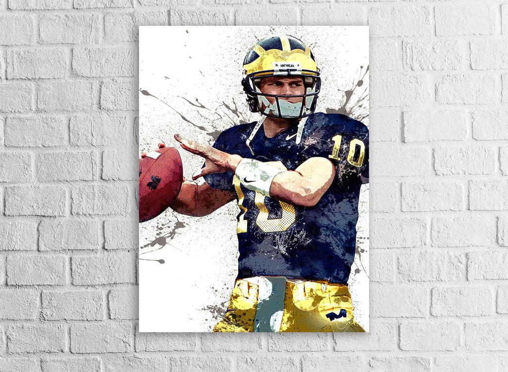 Tom Brady Poster, Michigan Wolverines, Gallery Canvas Wrap or Museum-Quality Poster, Fine Art, Man Cave, Kids room, Dorm Room