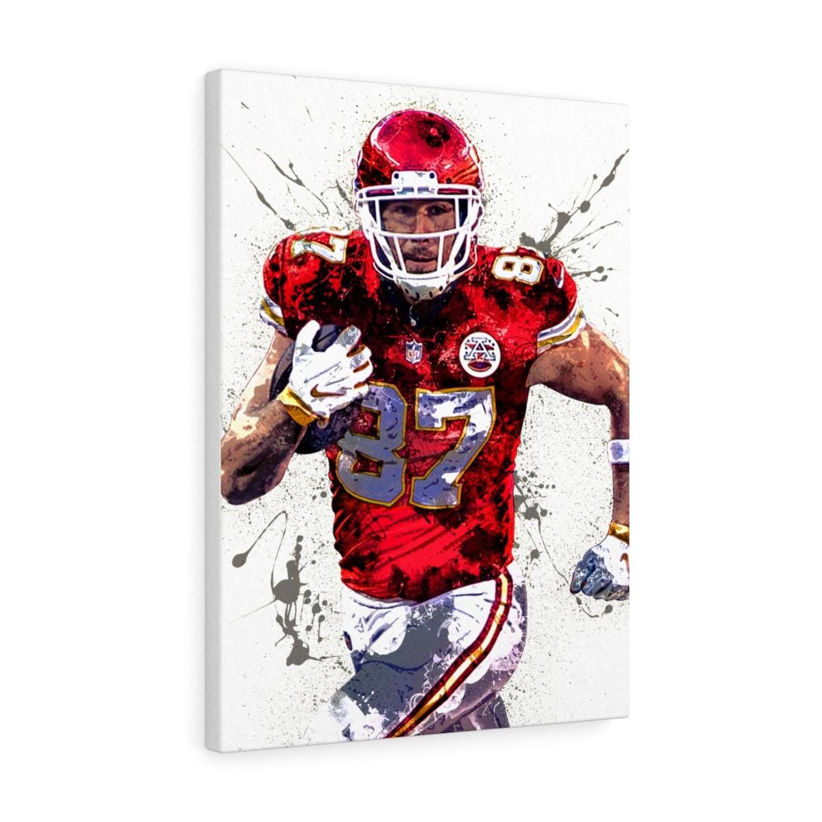 Travis Kelce Poster, Kansas City Chiefs, Gallery Canvas Wrap or Museum-Quality Poster, Fine Art, Man Cave, Kids room