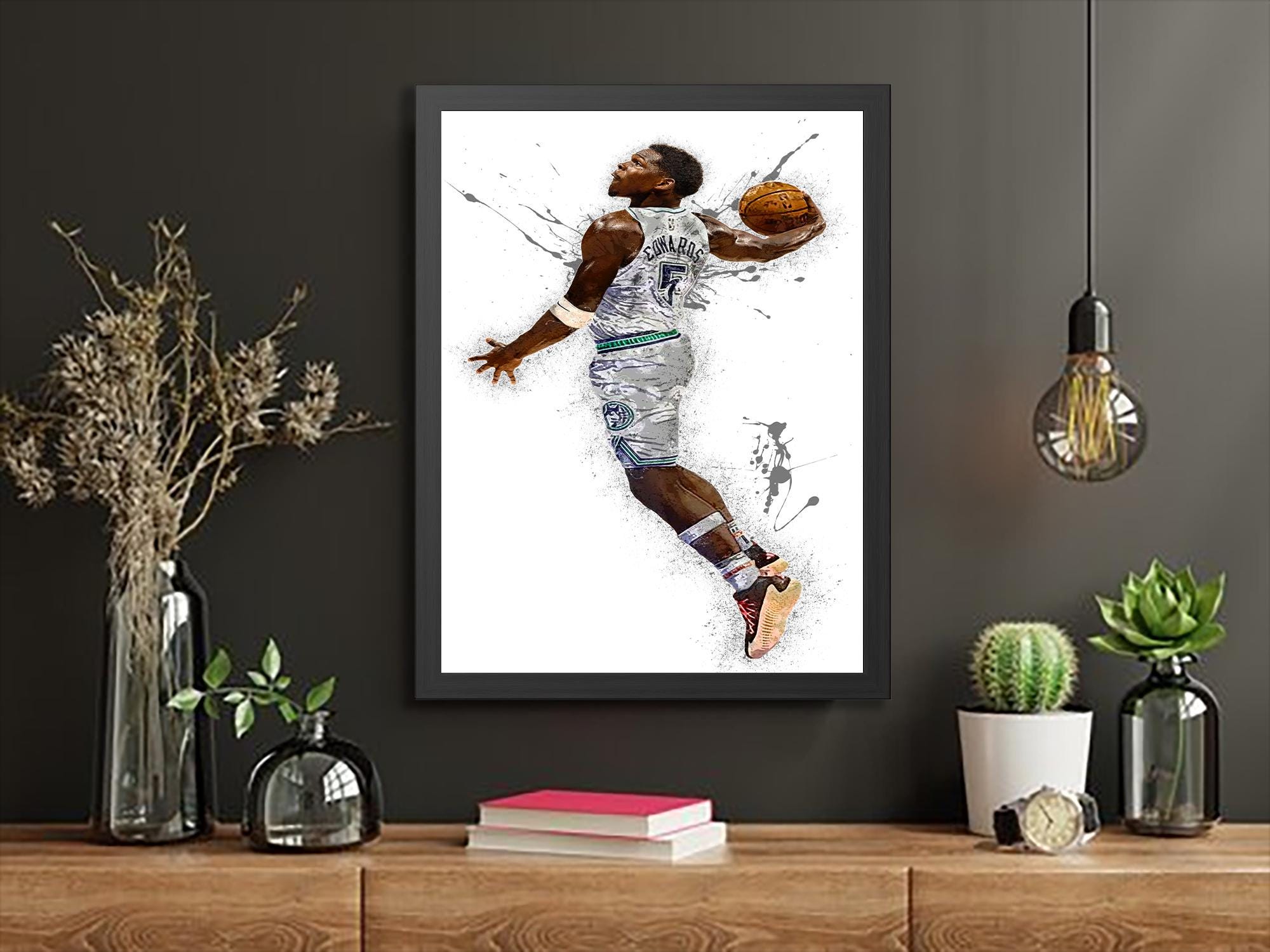 Anthony Edwards, Dunk, Minnesota Timberwolves, Gallery Canvas Wrap or Museum-Quality Poster, Fine Art, Man Cave, Kids room, Dorm Room